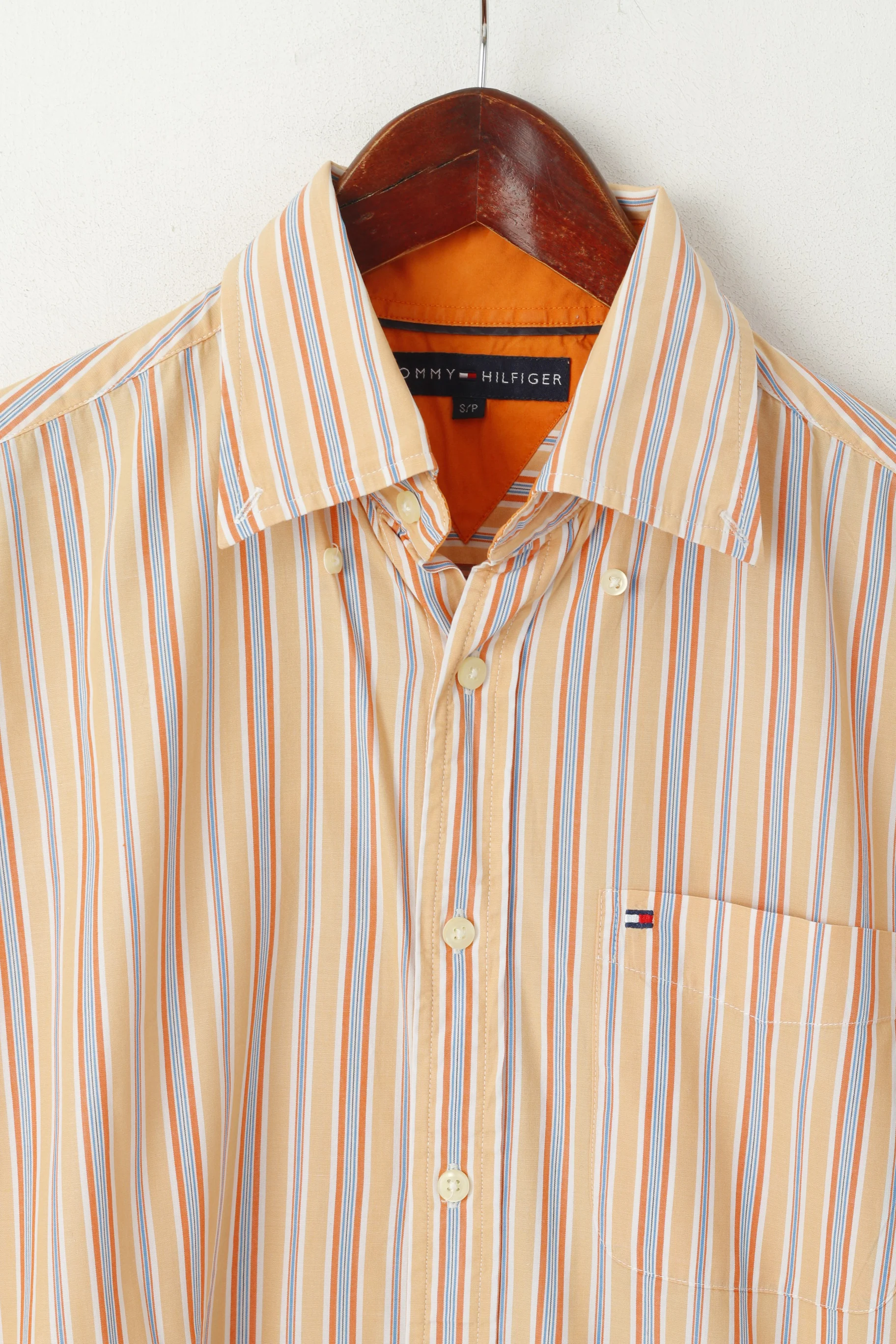 Tommy Hilfiger Men S Casual Shirt Orange Striped Cotton Short Sleeve Top - Image 2
