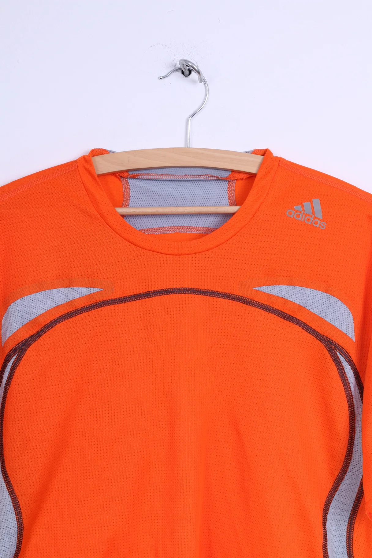 Adidas Mens XL Shirt Orange For Motion Crew Neck 3 Stripe Top Jersey - Image 2