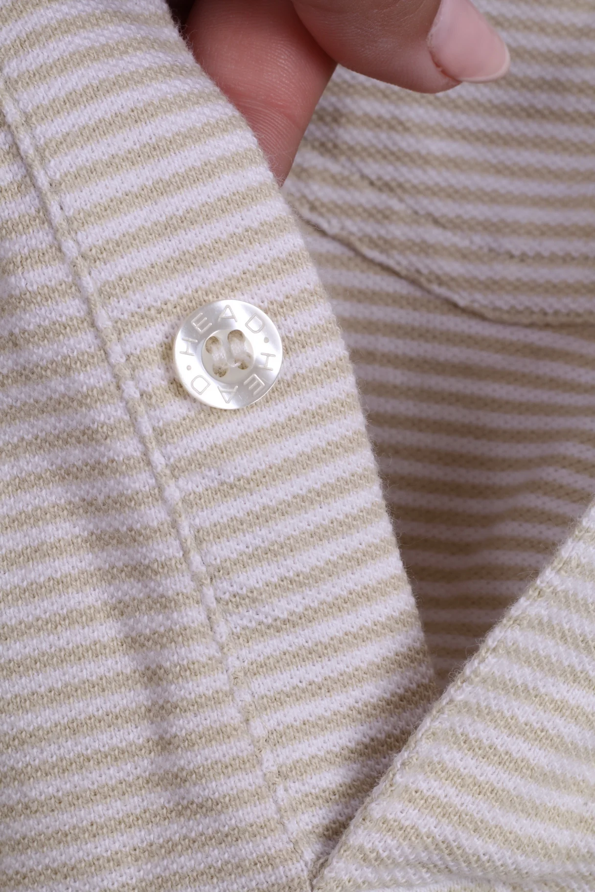 Head Mens L Polo Shirt Beige Striped Detailed Buttons Cotton - Image 3