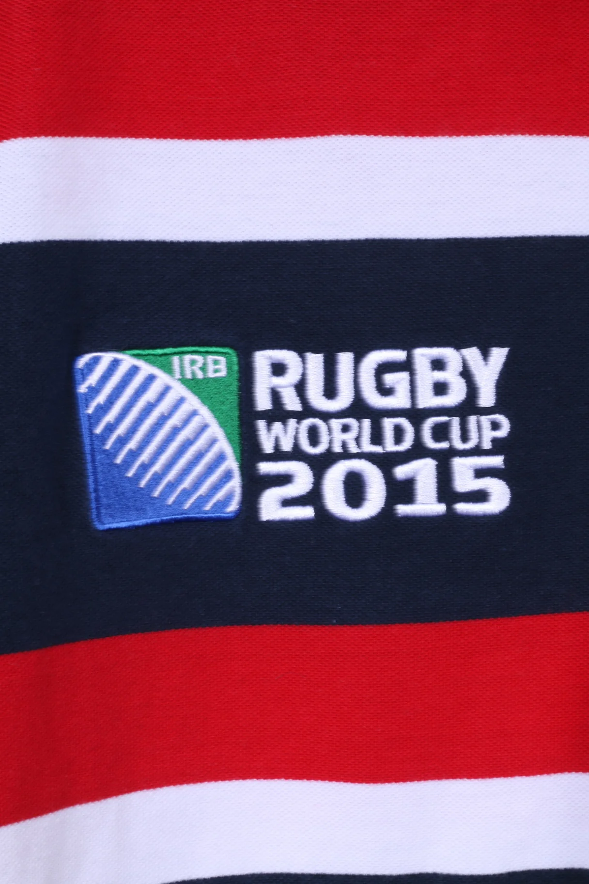 Rugby World Cup 2015 Mens XL Polo Shirt Navy Striped Cotton Blue Striped Detailed Buttons - Image 3