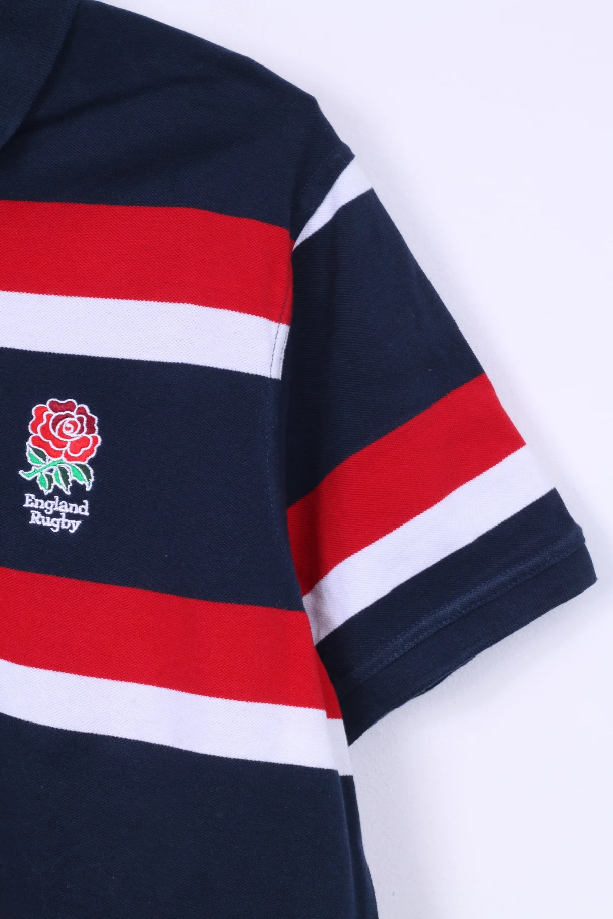 Rugby World Cup 2015 Mens XL Polo Shirt Navy Striped Cotton Blue Striped Detailed Buttons - Image 4