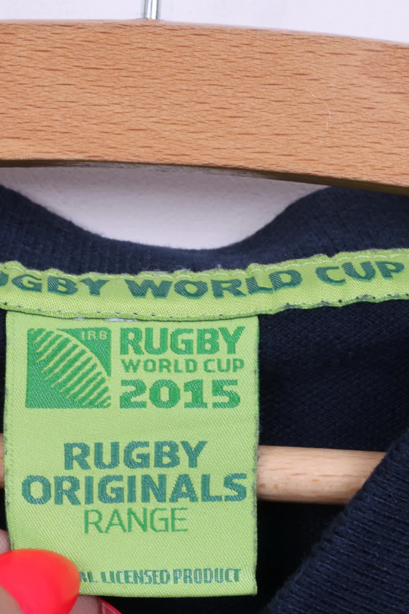 Rugby World Cup 2015 Mens XL Polo Shirt Navy Striped Cotton Blue Striped Detailed Buttons - Image 5