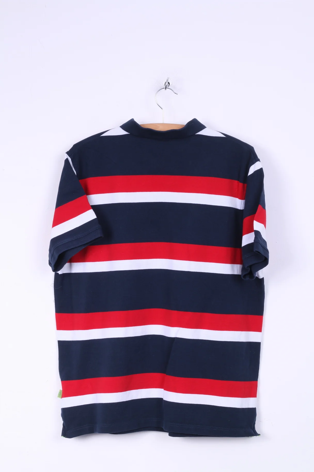 Rugby World Cup 2015 Mens XL Polo Shirt Navy Striped Cotton Blue Striped Detailed Buttons - Image 7