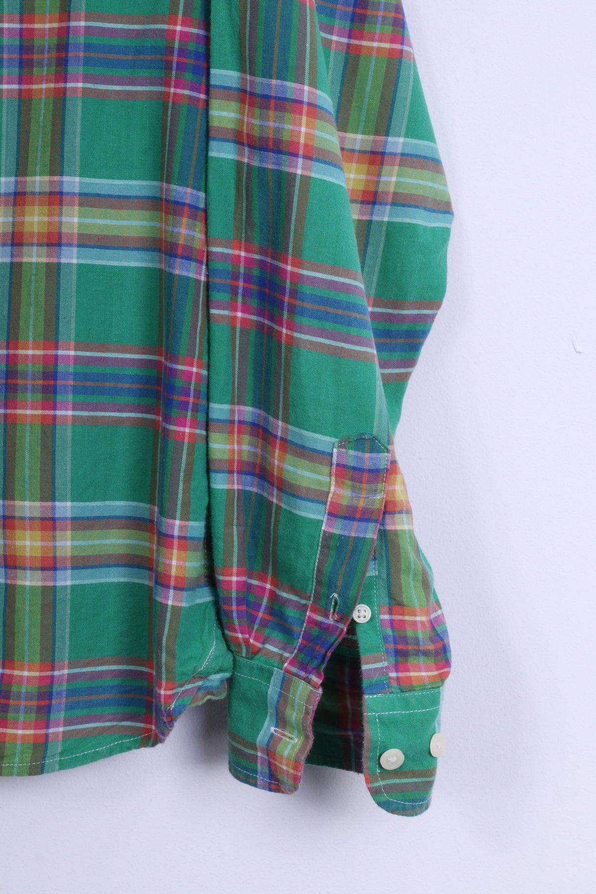Green Effort Mens S Casual Shirt Green Cotton Checkered Button Down Collar - Image 3