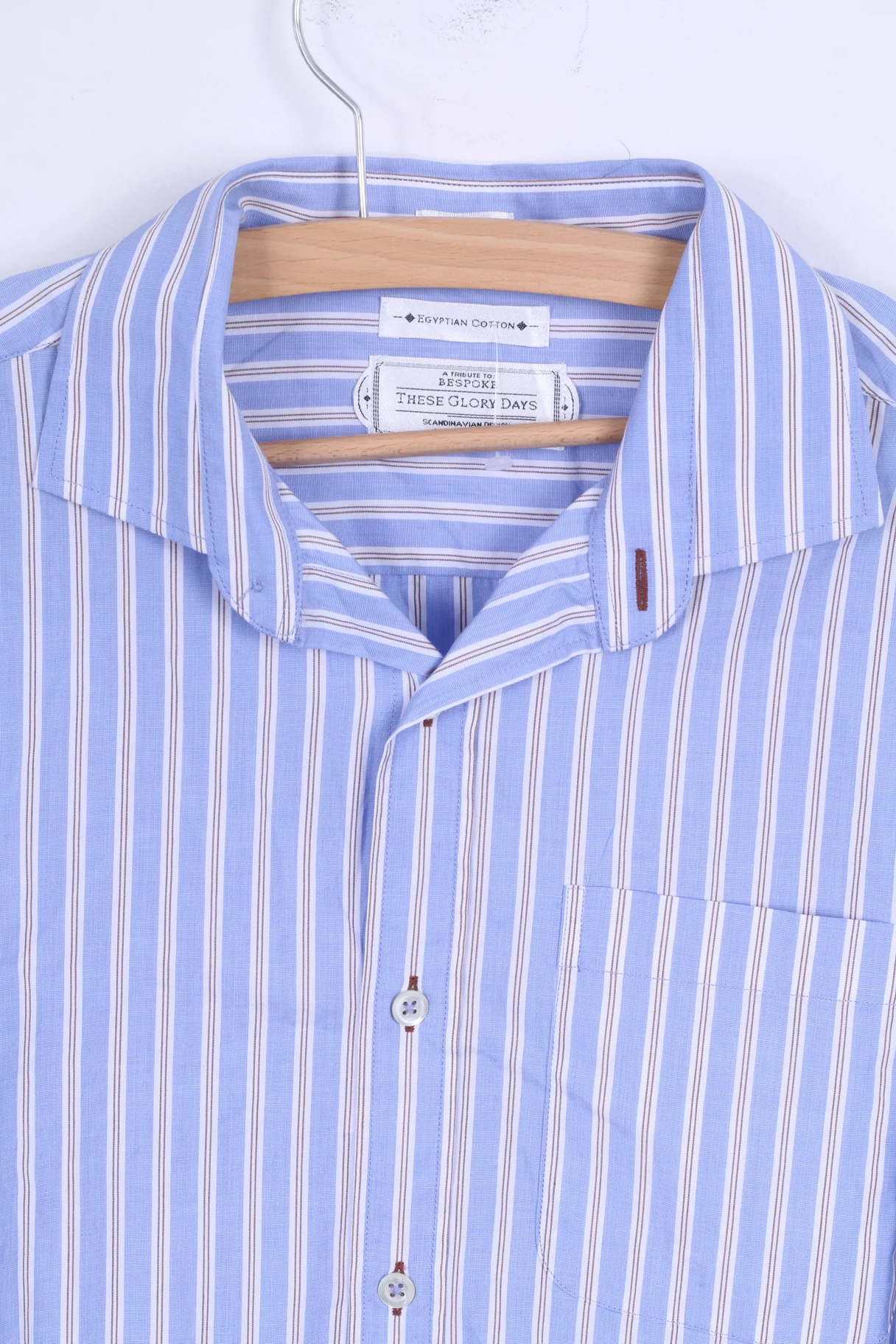 These Glory Days Mens M Casual Shirt Blue Striped Slim Fit Egyptian Cotton - Image 2