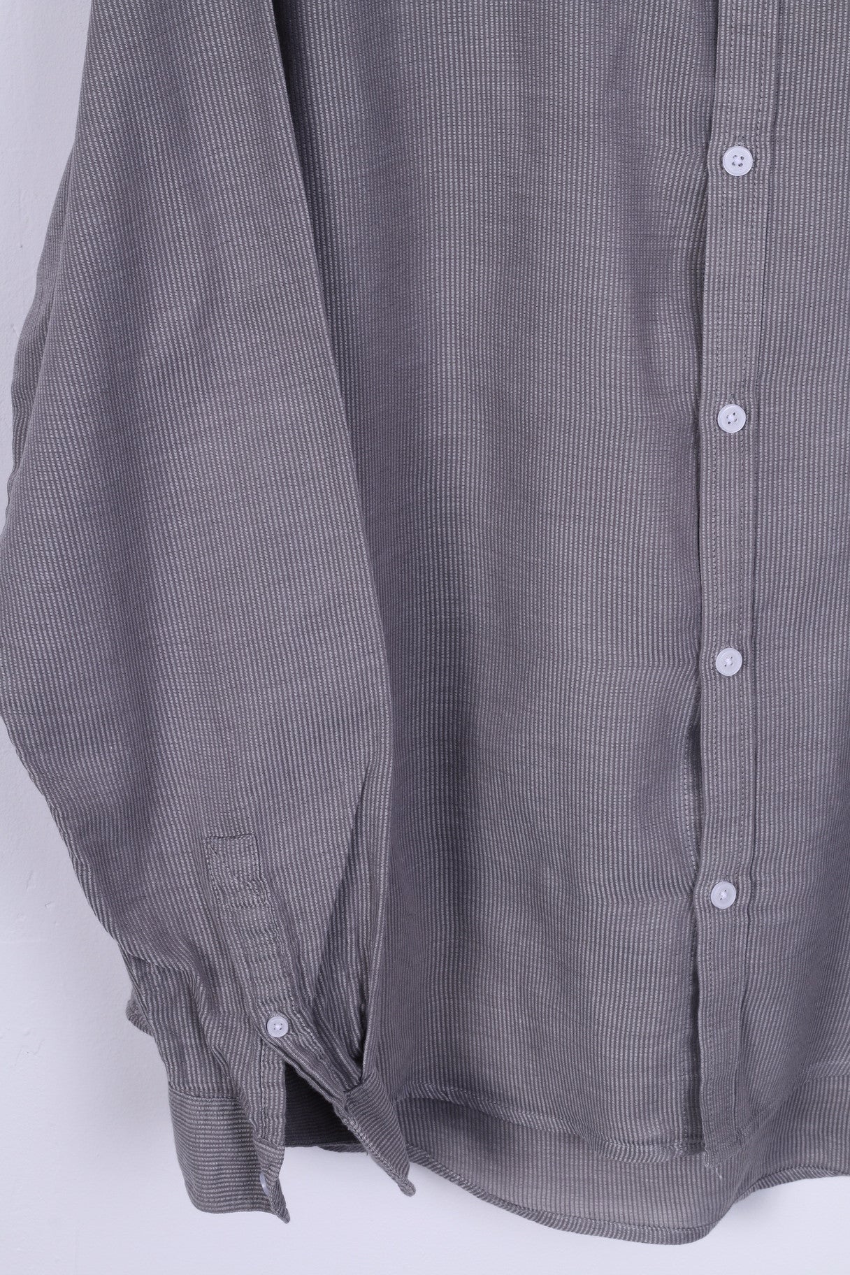 Cheap Monday Mens XL (L) Casual Shirt Cotton Grey Striped Detailed Buttons Long Sleeve - Image 3