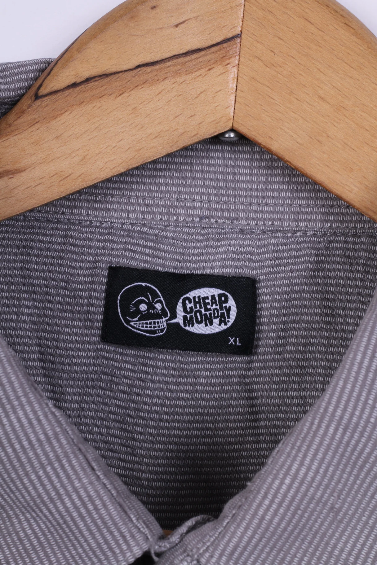 Cheap Monday Mens XL (L) Casual Shirt Cotton Grey Striped Detailed Buttons Long Sleeve - Image 5