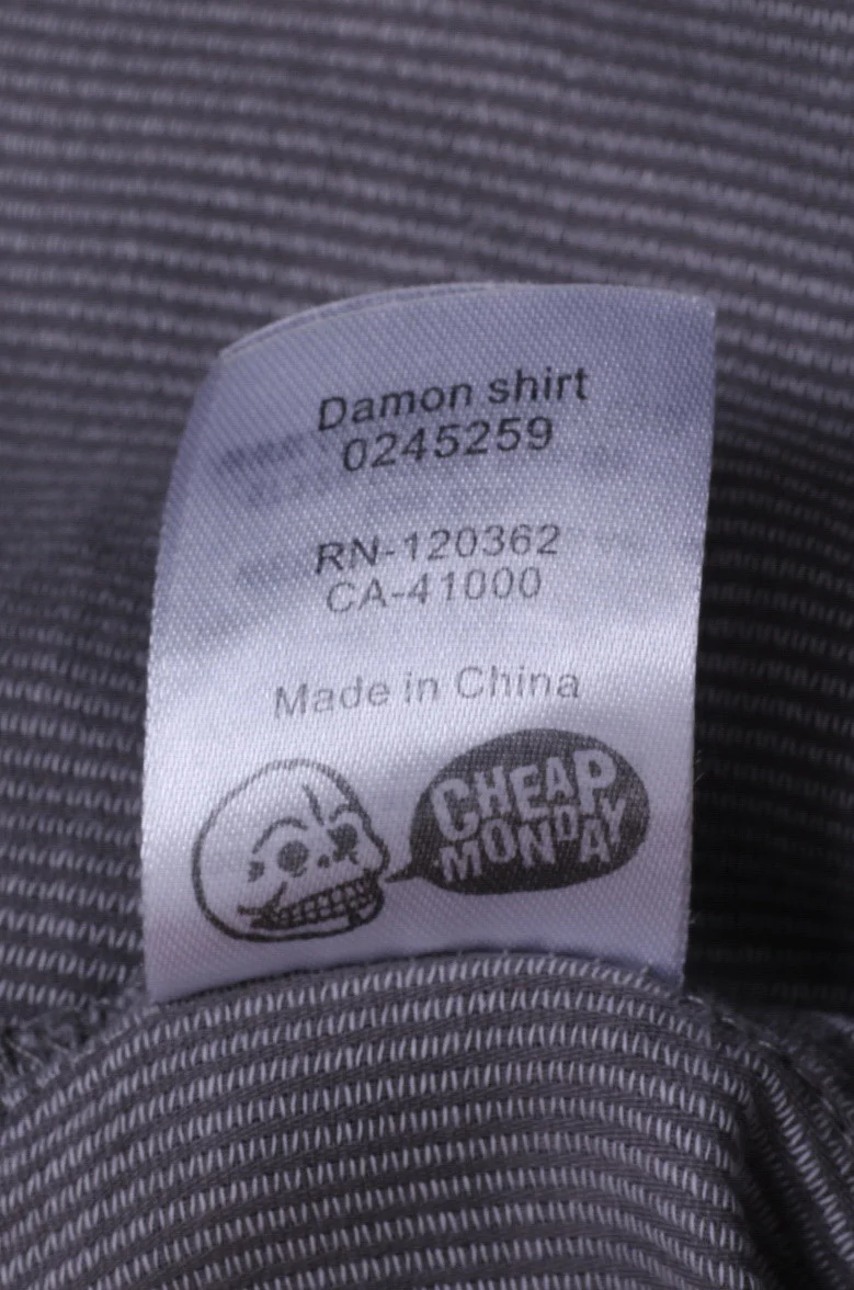 Cheap Monday Mens XL (L) Casual Shirt Cotton Grey Striped Detailed Buttons Long Sleeve - Image 6
