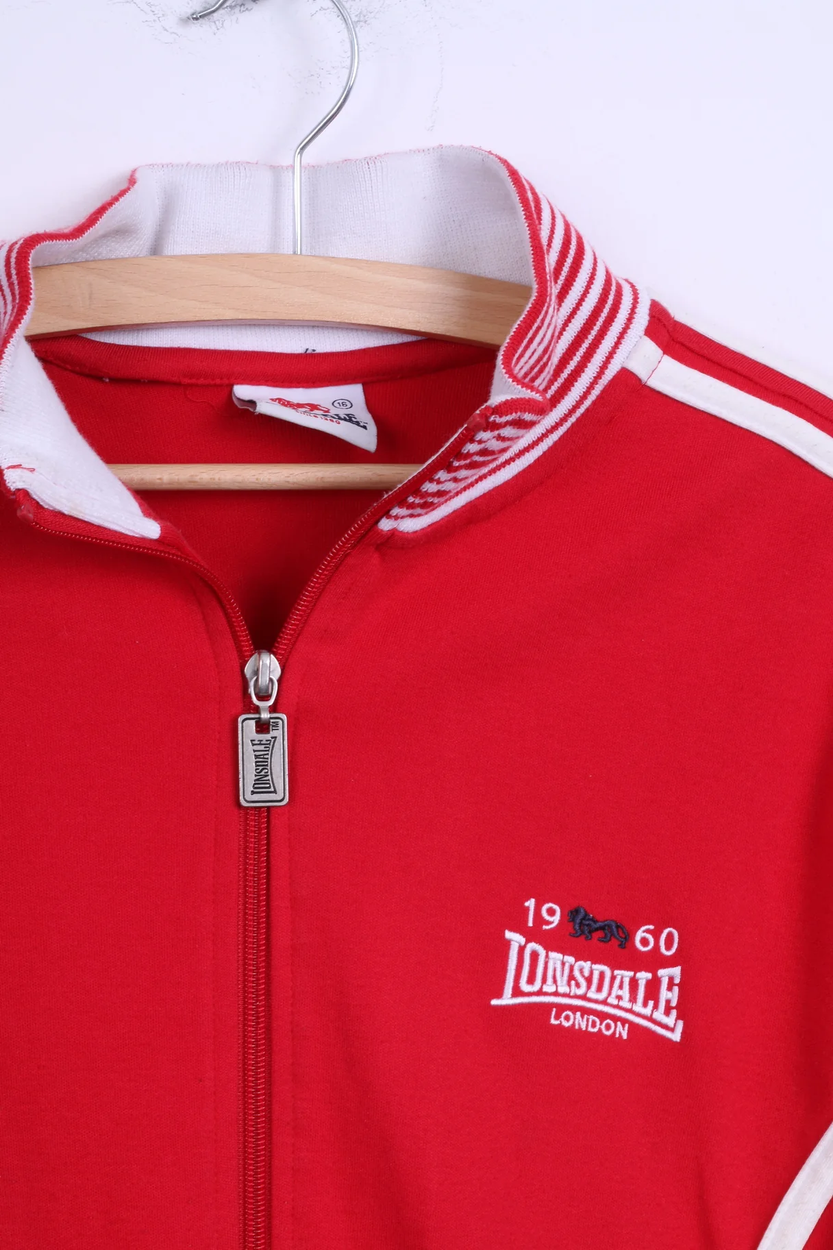 Lonsdale Womens 16 M Sweatshirt Cotton Red Zippered Stretch Blouse - Image 3
