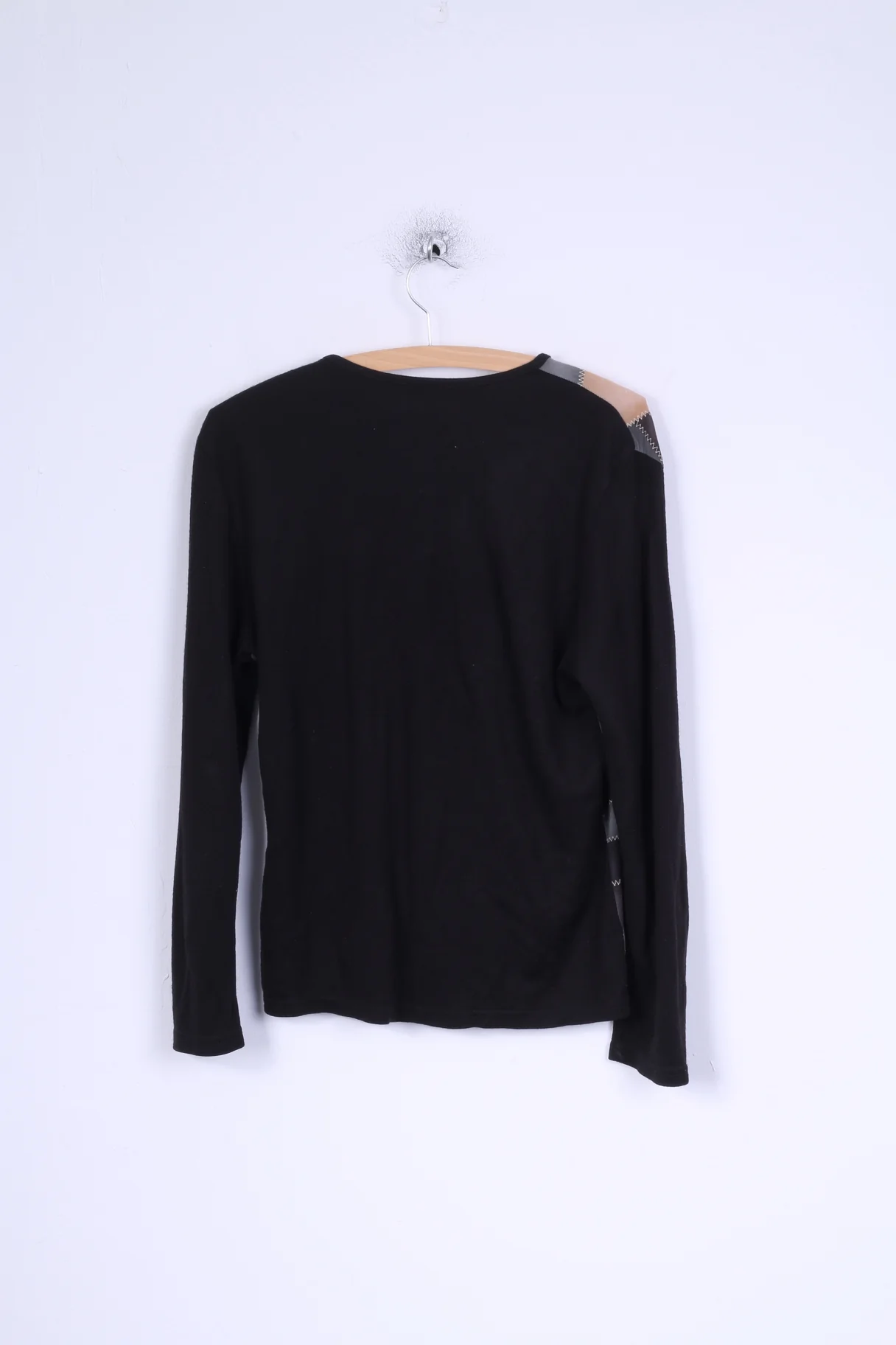 Unkown Womens M Shirt Black Patchwork nStretch Acrylic Wool Blend Top Italy - Image 5