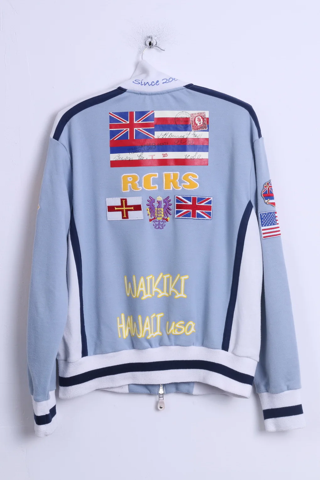 Kemitch Socialite Mens L Sweatshirt Blue CottonRochers Riders Embroidered Zip Up Top - Image 6