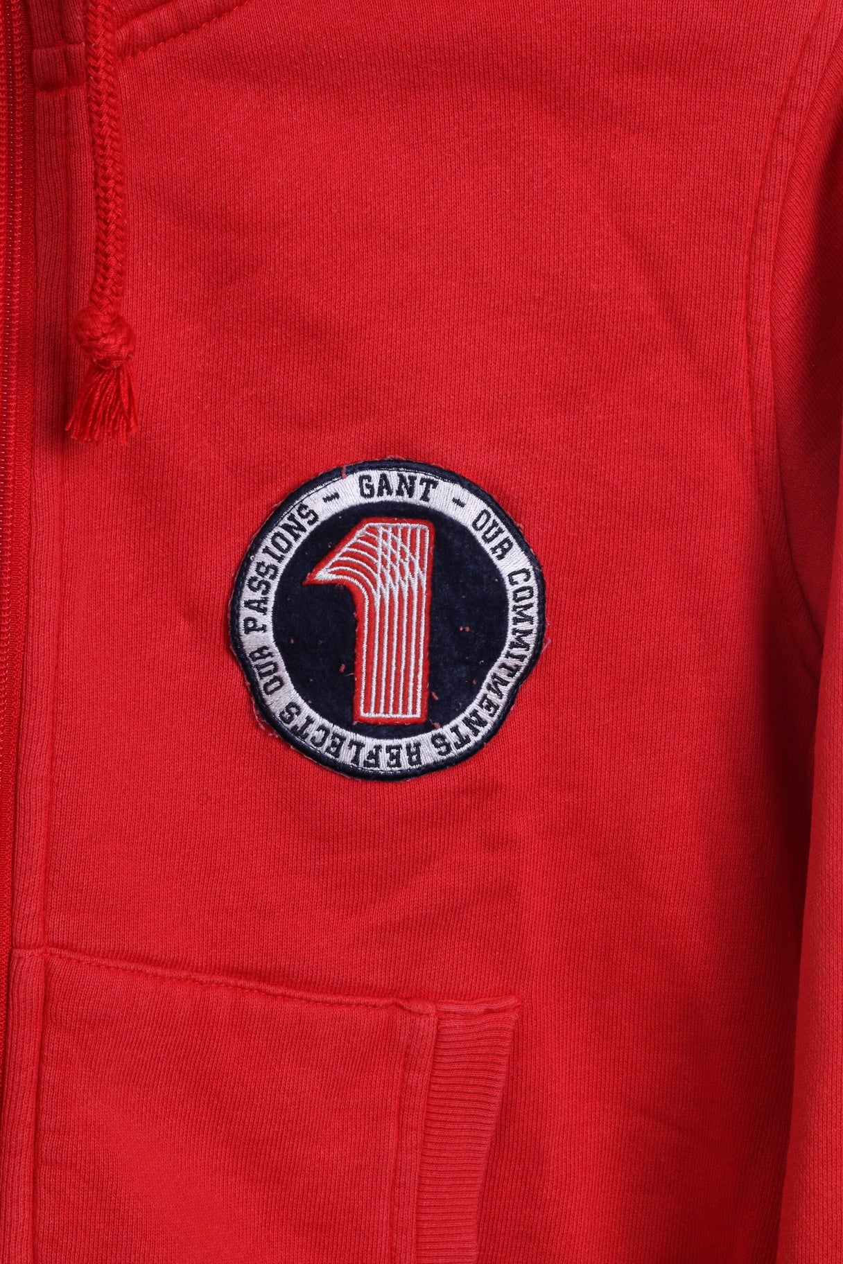 GANT Womens L Sweatshirt Red Cotton Hooded Zip Up Sportswear - Image 3