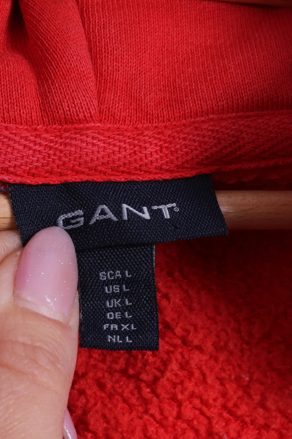 GANT Womens L Sweatshirt Red Cotton Hooded Zip Up Sportswear - Image 5