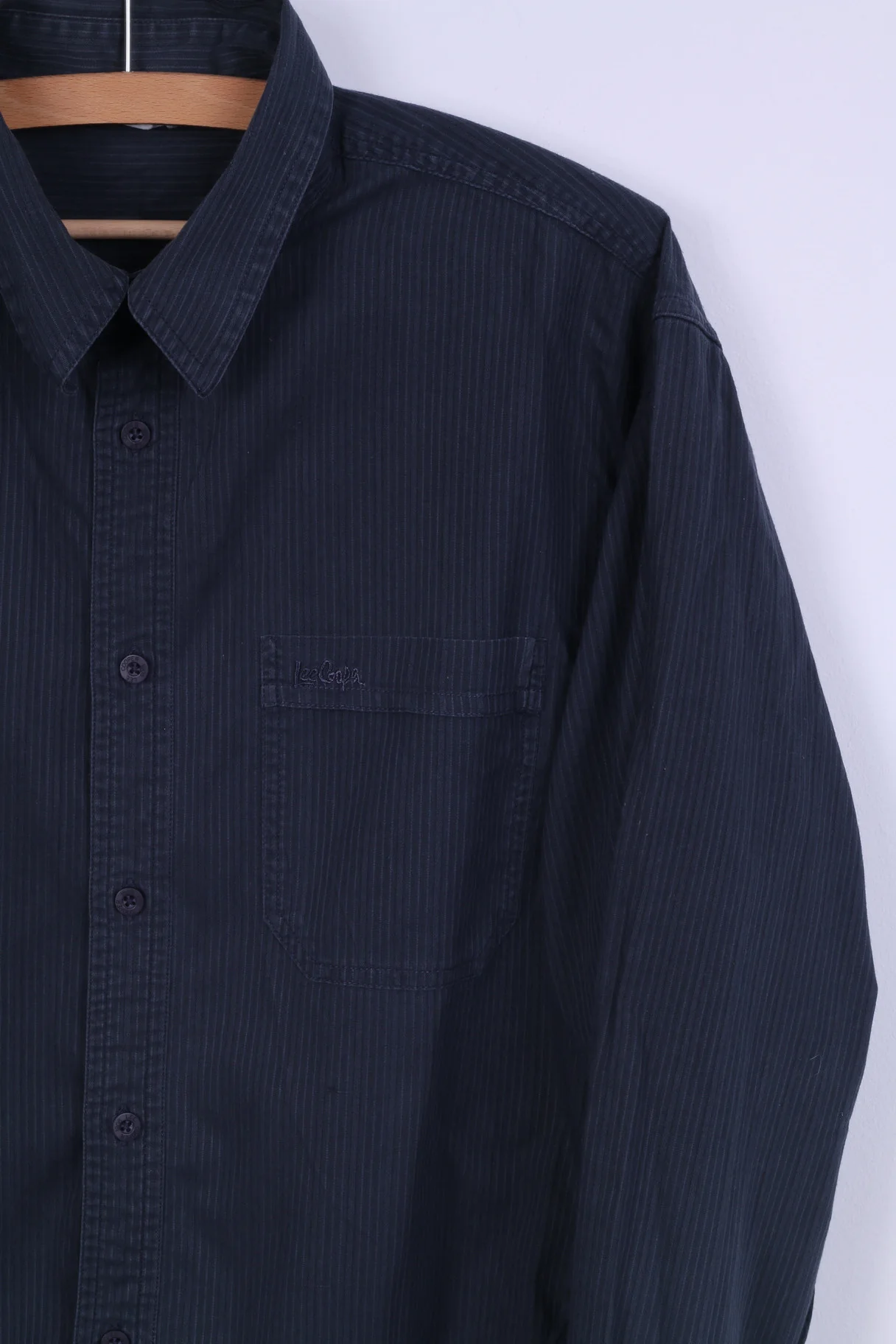 Lee Cooper Mens L Casual Shirt Dark Green Cotton Long Sleeve Striped - Image 2