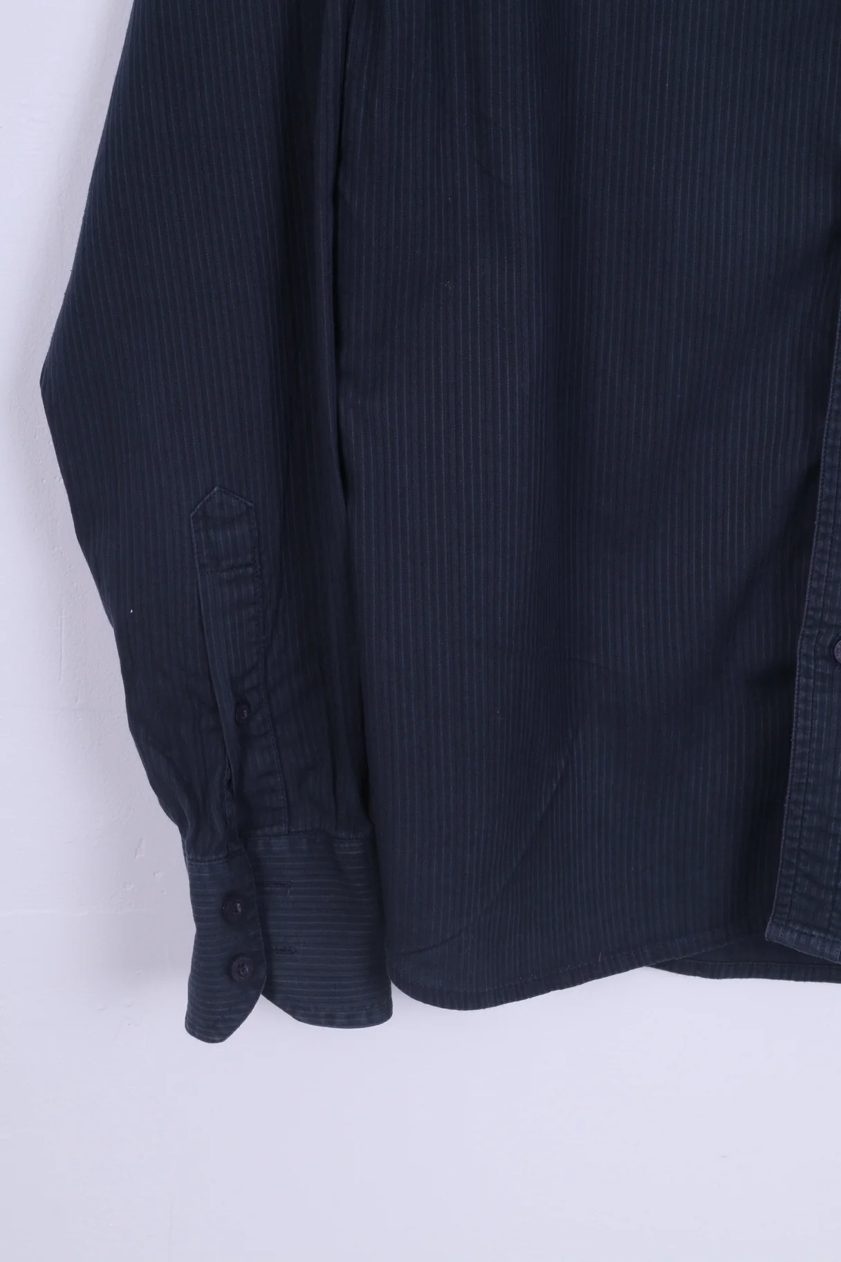 Lee Cooper Mens L Casual Shirt Dark Green Cotton Long Sleeve Striped - Image 3
