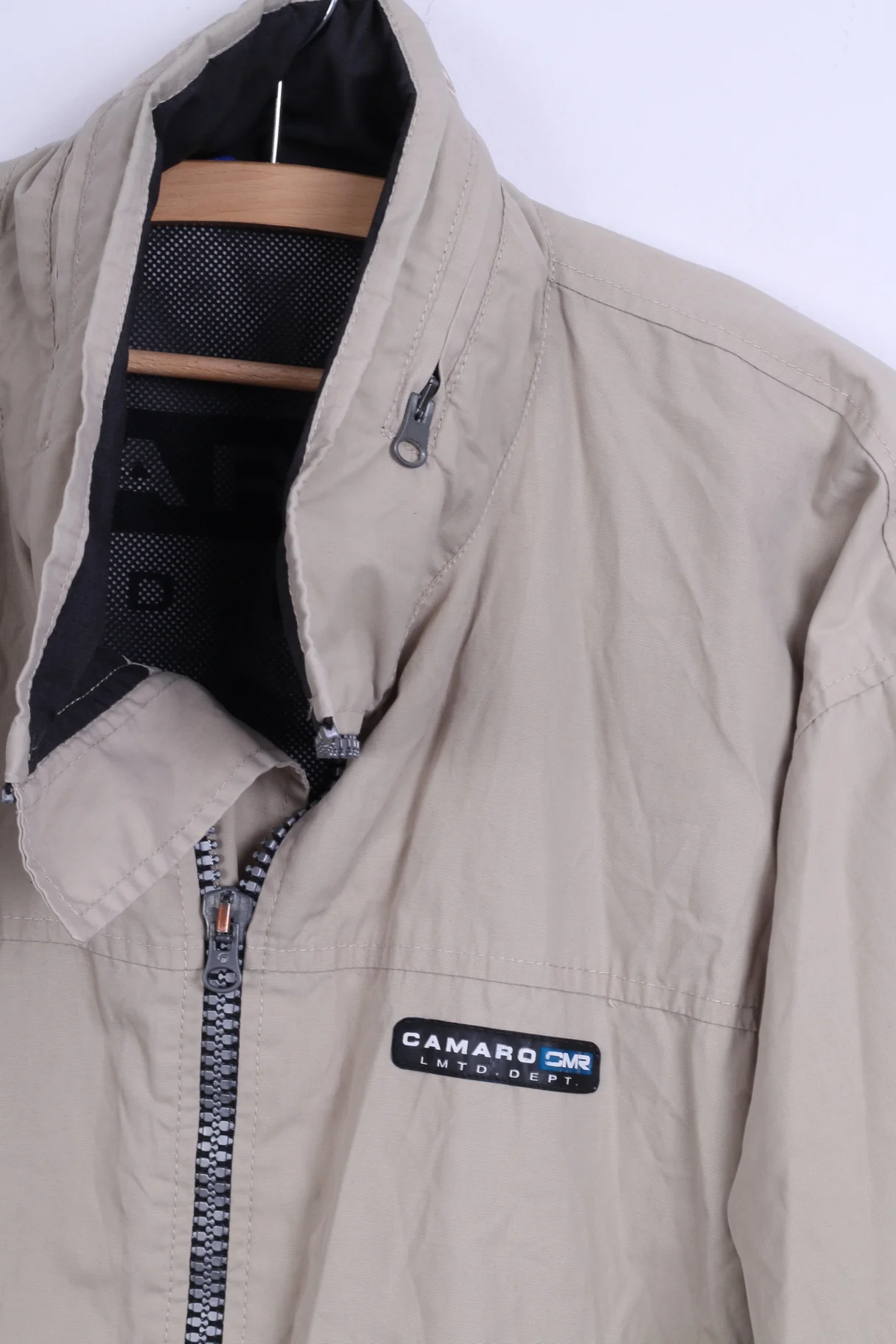 Camaro CMR Mens M Jacket Beige Lightweight Zip Up Hidden Hood Top - Image 3