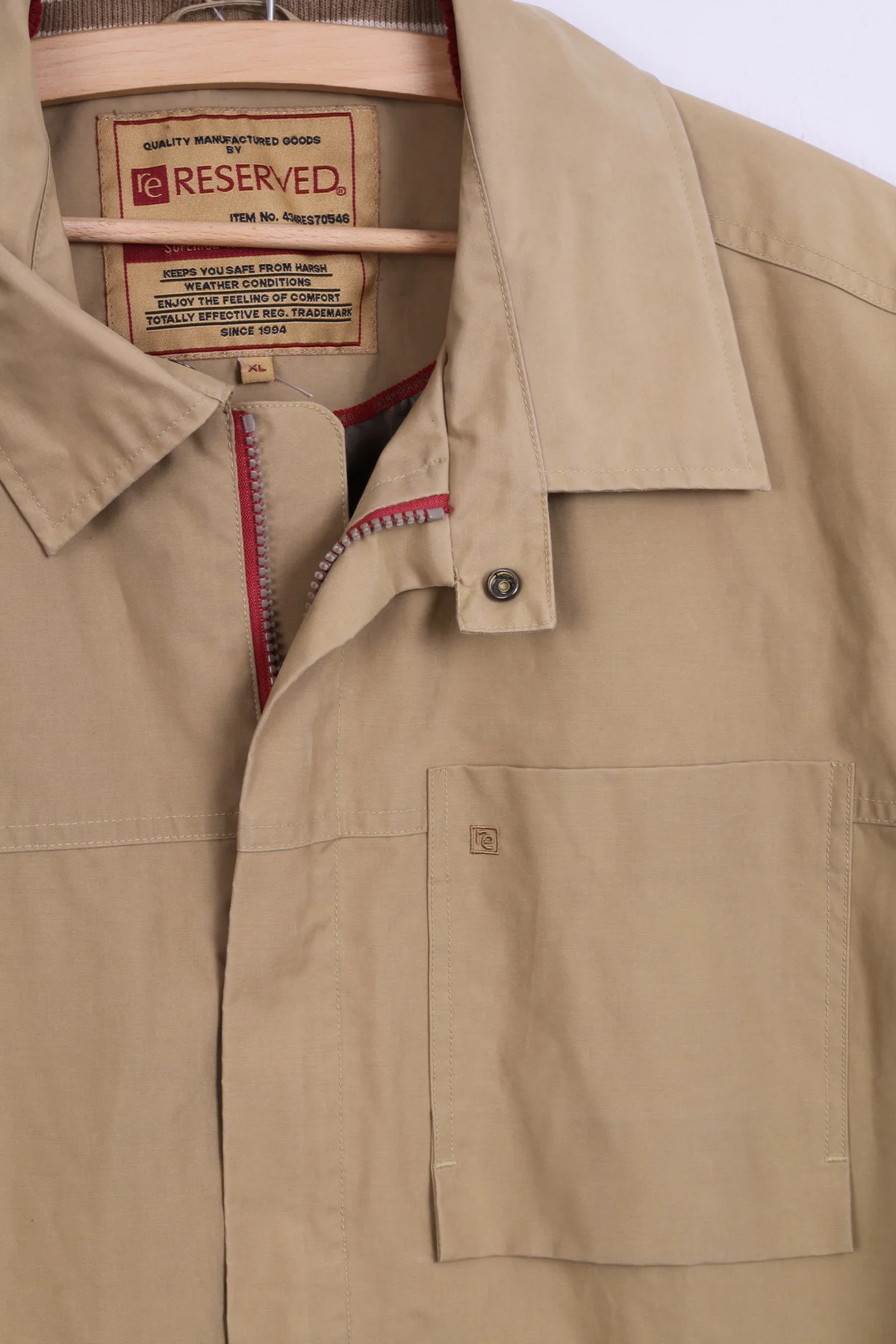 Reserved Mens XL Jacket Taupe Nylon Zip Up Waterproof Tourist Sportswear - Image 3