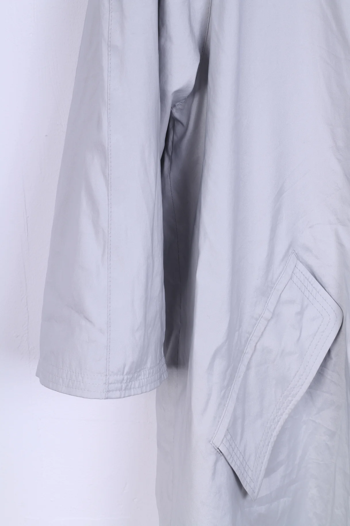 Womens 42 Coat Grey Lightweight Casual Double Breasted Top Shoulder Pads - Image 2
