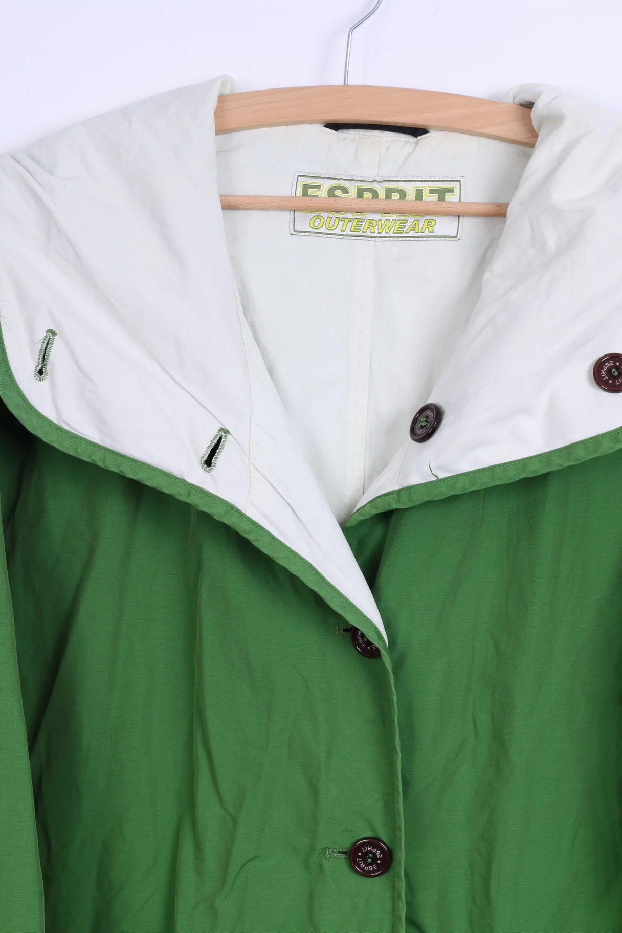 Esprit Womens XL Jacket Green Hooded Nylon Sportswear Top Coat Detailed Buttons - Image 3
