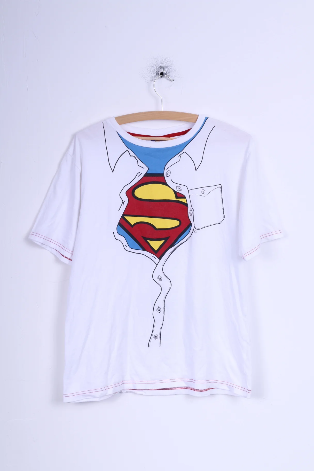 George Mens M T-Shirt White Cotton Superman Graphic Crew Neck