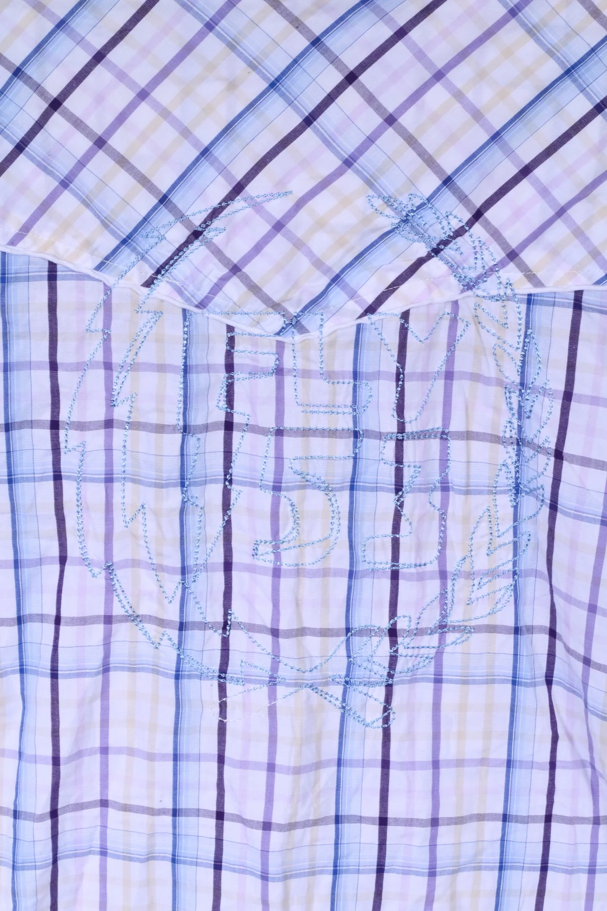 FLY 53 Mens XXL (M) Casual Shirt White Blue Checkered Cotton Short Sleeve - Image 5