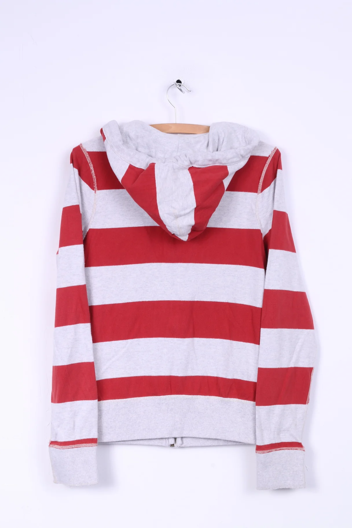 Hollister Mens S Sweatshirt Grey Striped Cotton Stretch Hoodie Zip Up Top - Image 6