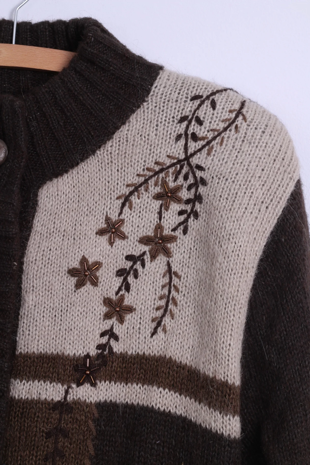Affections Womens M/L Cardigan Jacket Brown Wool Blended Shoulder Pads Retro Sweater - Image 3
