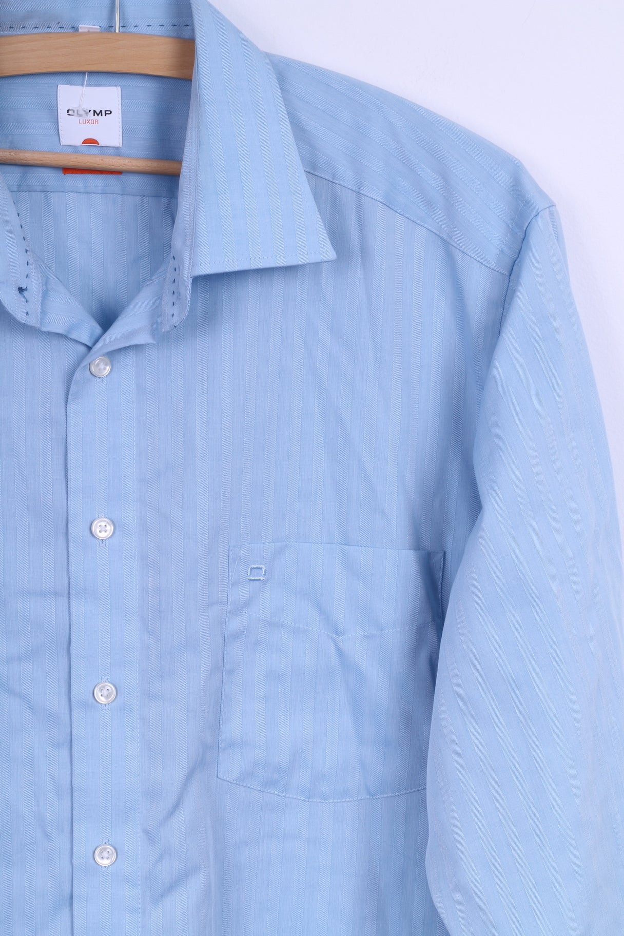 OLYMP Luxor Mens 17 43 XL Casual Shirt Blue Cotton Sim Fit Long Sleeve - Image 3