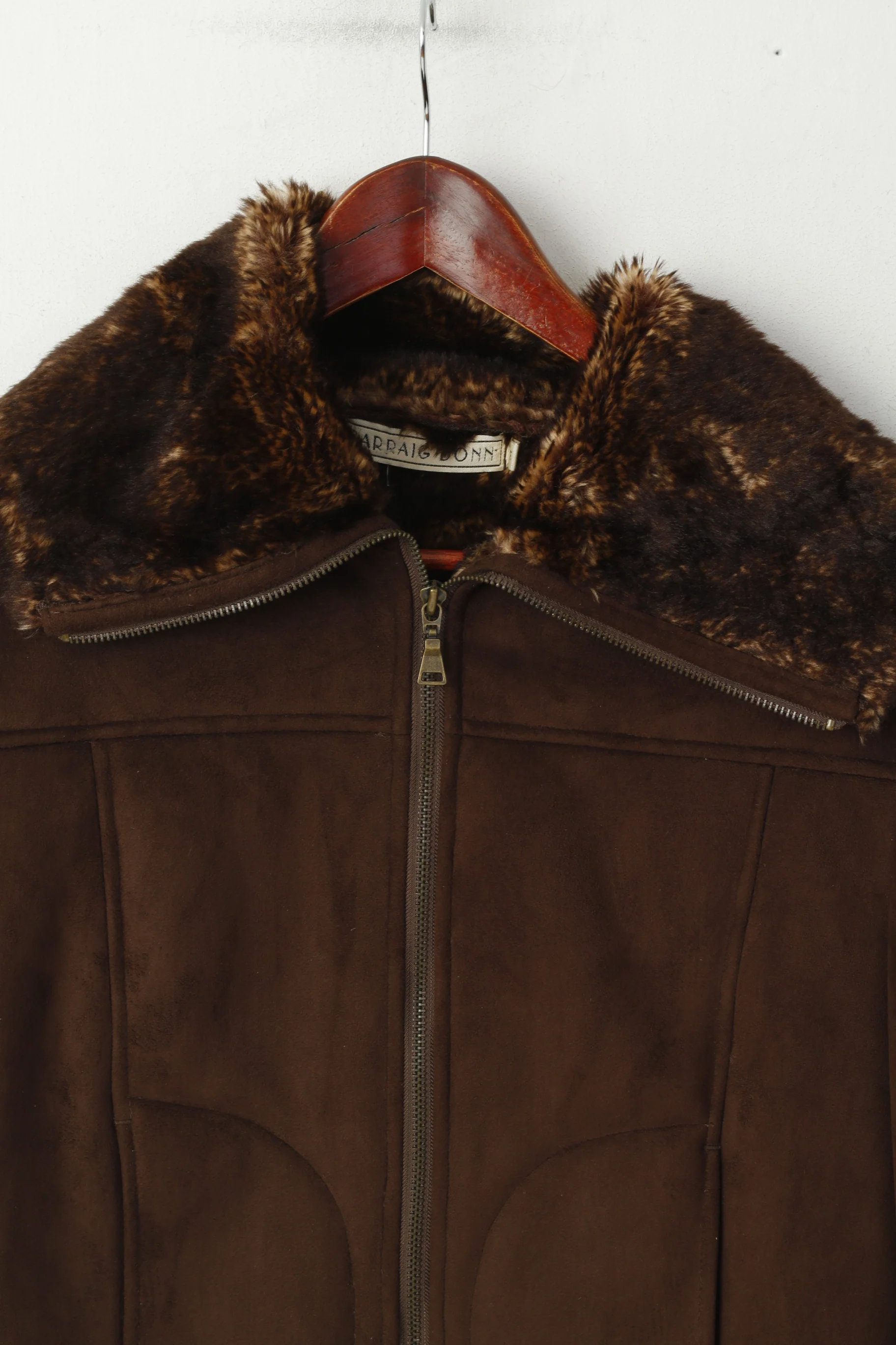 Carraig Donn Women M Jacket BrownFull Zipper Collared Fux Fur Lined Casual Top - Image 2