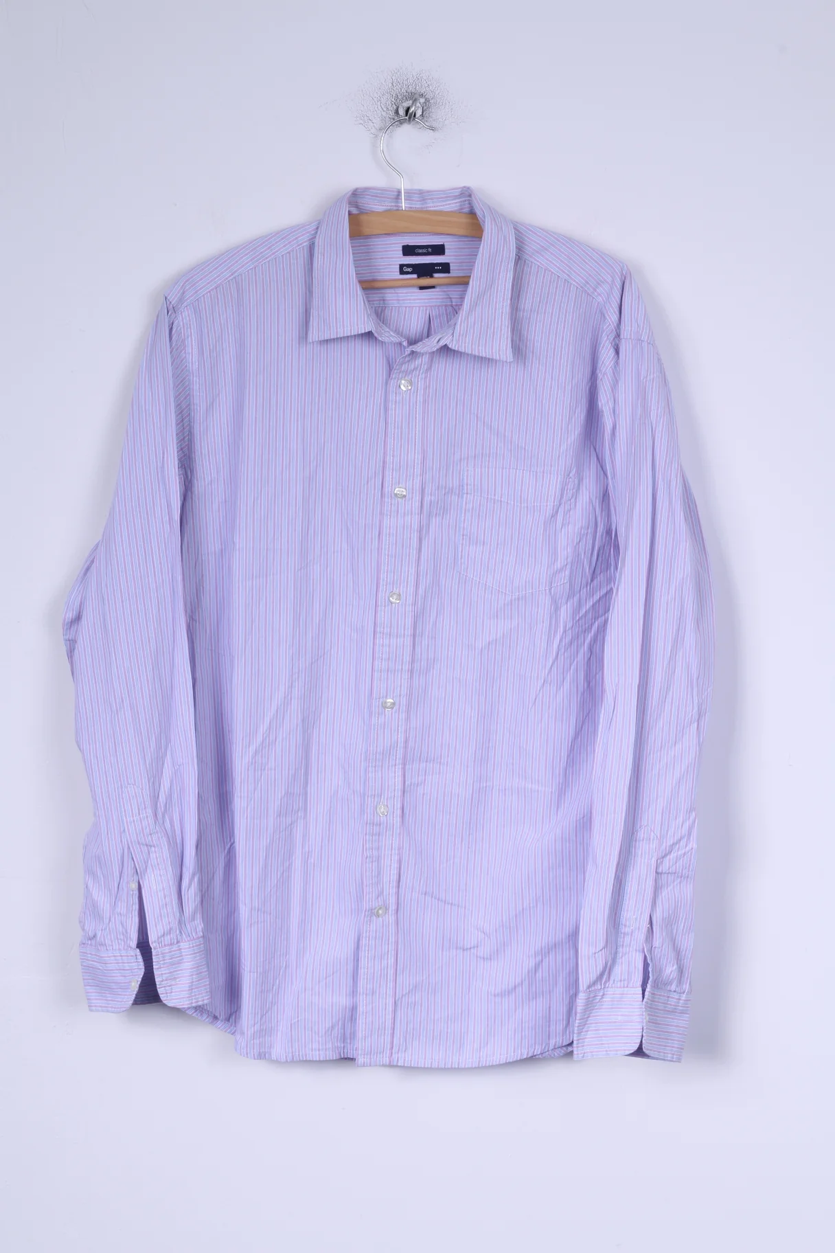 Gap Mens L Casual Shirt Blue Striped Cotton Classic Fit Long Sleeve