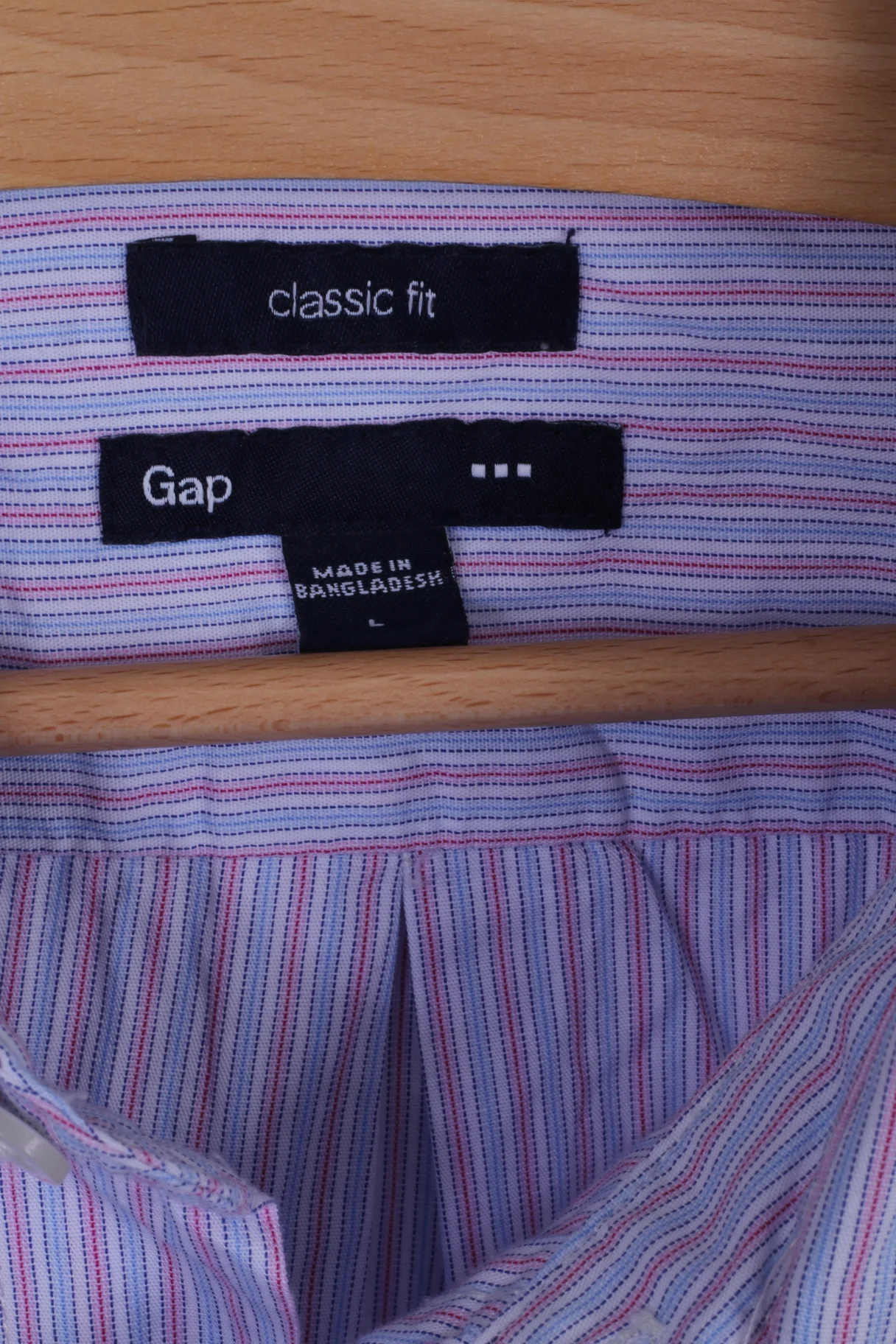 Gap Mens L Casual Shirt Blue Striped Cotton Classic Fit Long Sleeve - Image 4