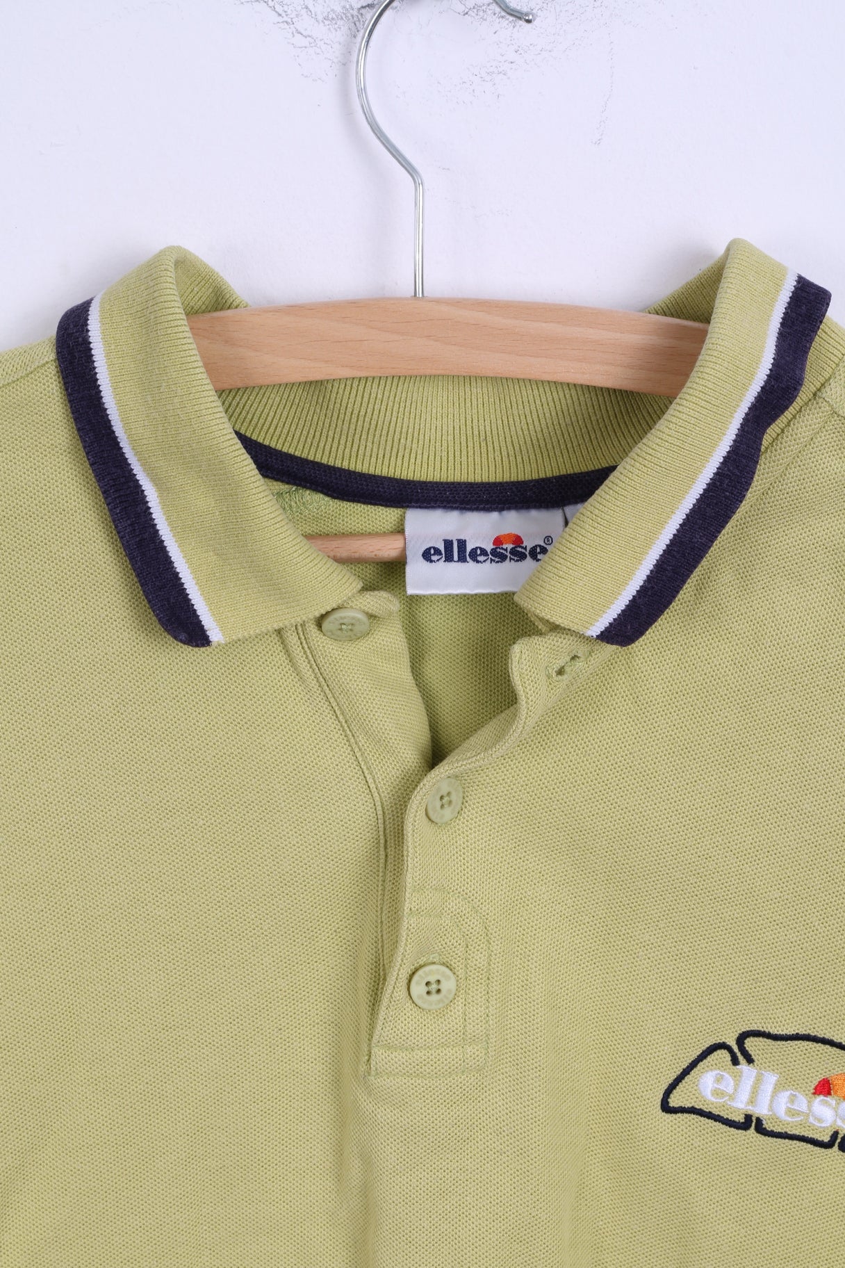 Ellesse Mens L Polo Shirt Cotton Olive Detailed Buttons - Image 3