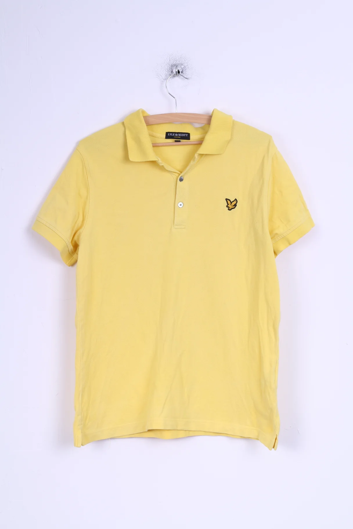 Lyle & Scott Vintage Mens L (S) Polo Shirt Yellow Cotton Slim Fit Detailed Buttons
