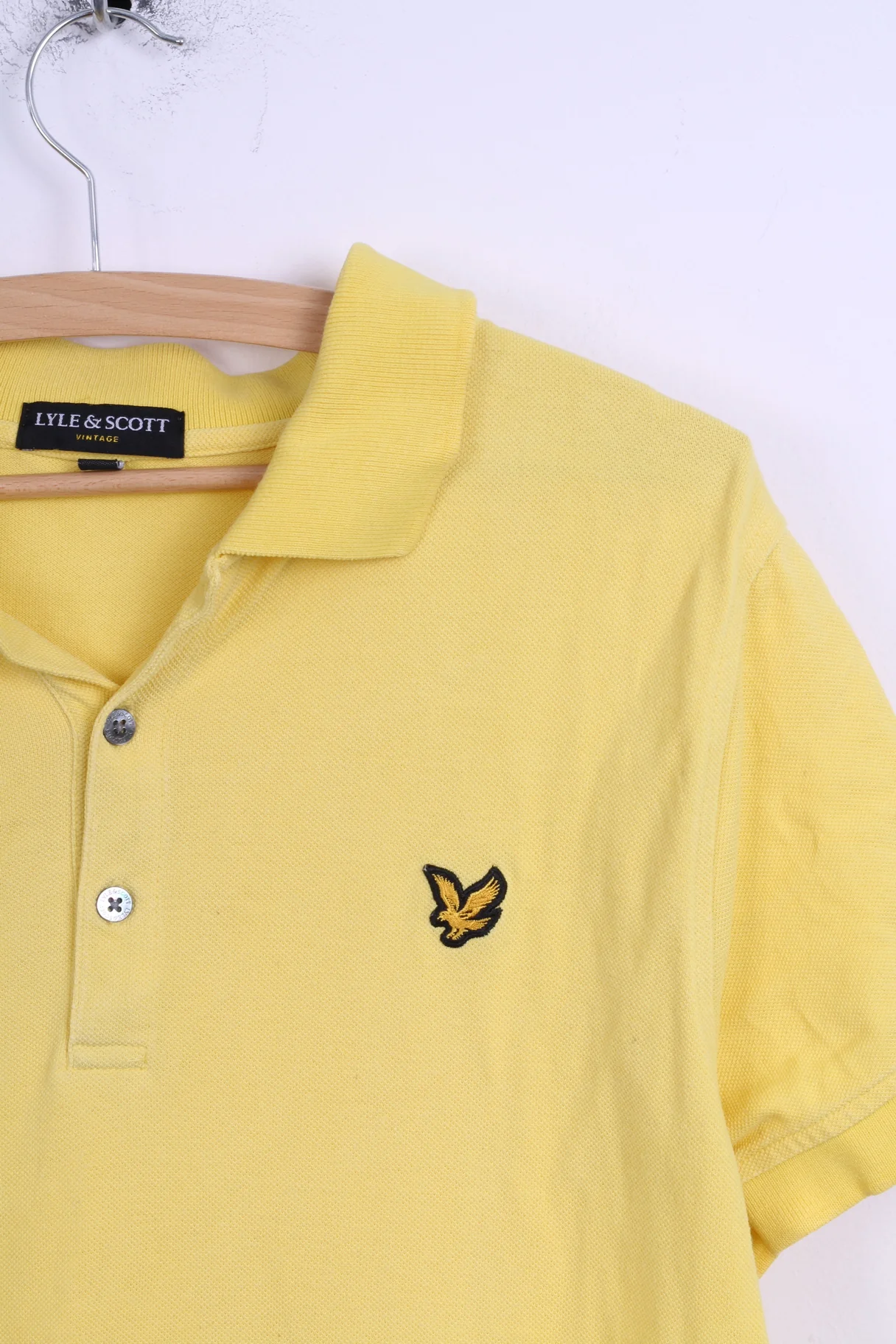 Lyle & Scott Vintage Mens L (S) Polo Shirt Yellow Cotton Slim Fit Detailed Buttons - Image 2