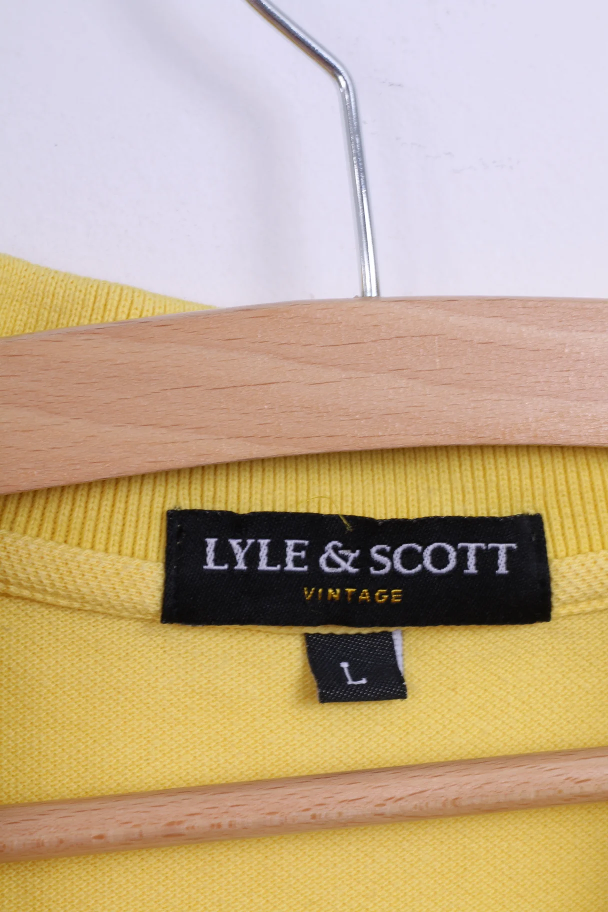 Lyle & Scott Vintage Mens L (S) Polo Shirt Yellow Cotton Slim Fit Detailed Buttons - Image 4
