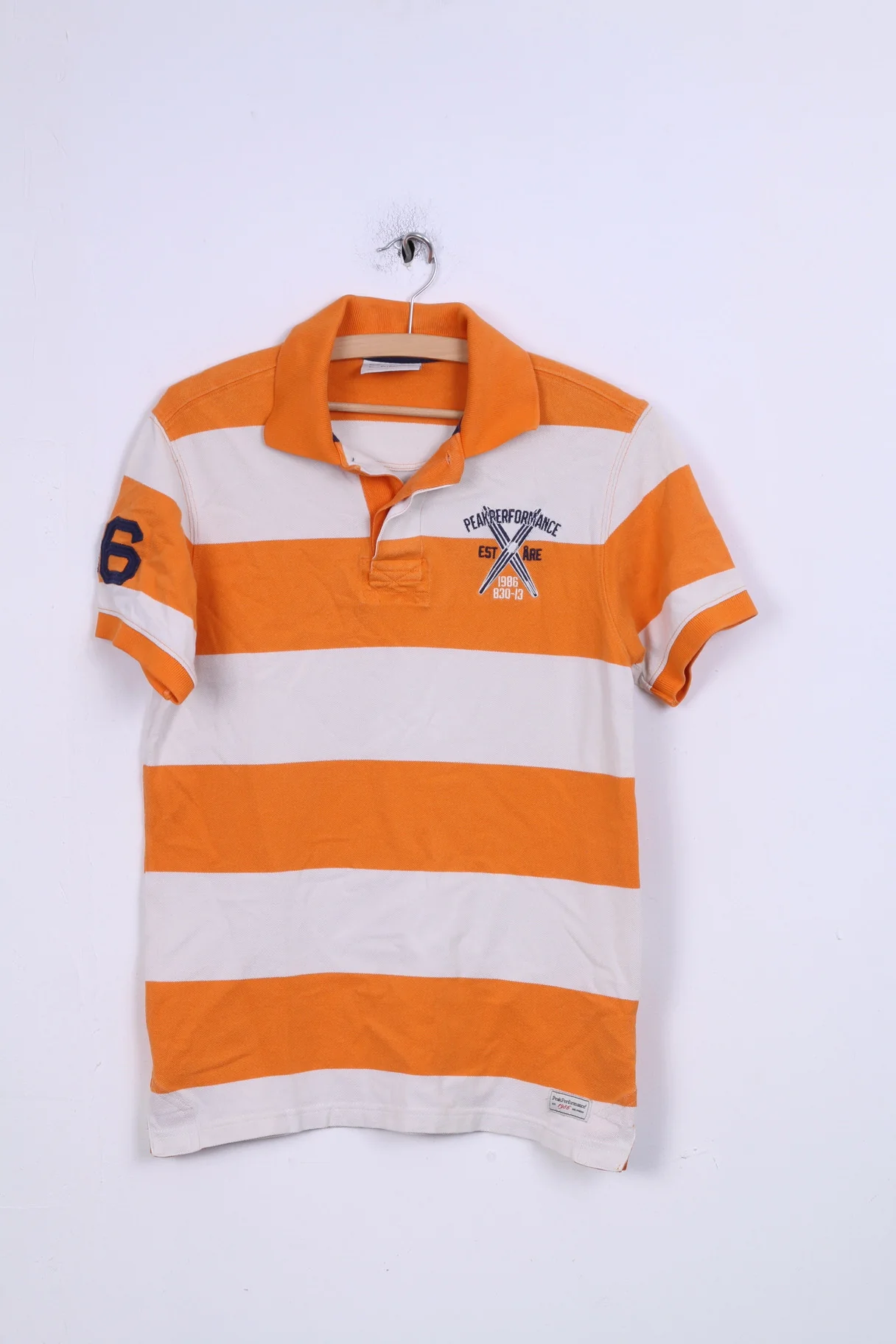 Peak Performance Mens S Polo Shirt Striped Orange Cotton Short Sleeve