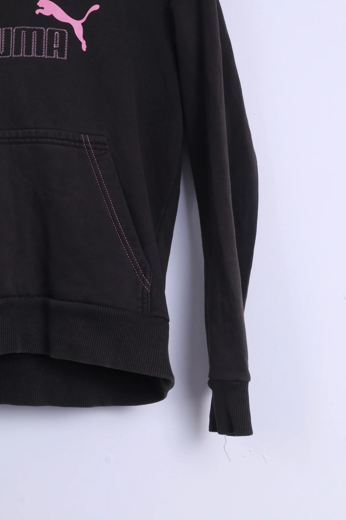 Puma Womens M Sweatshirt Black Cotton Hooded Kangaroo Pocket Top - Image 3