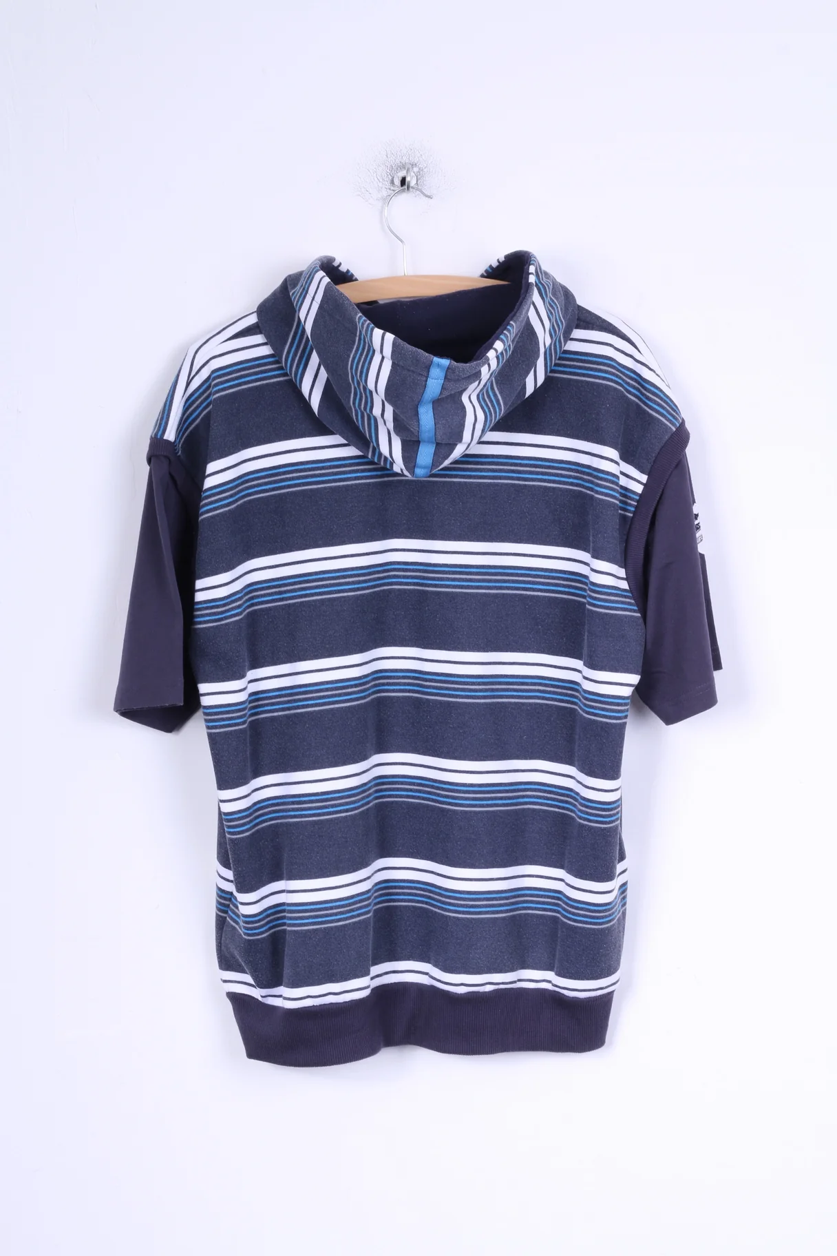 Lonsdale London Mens L Sleeveless Blue Striped Hooded Cotton Vest - Image 7