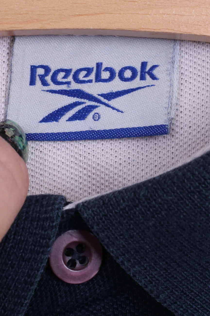 Reebok Mens L Polo Shirt Navy Cotton Vintage Striped - Image 4