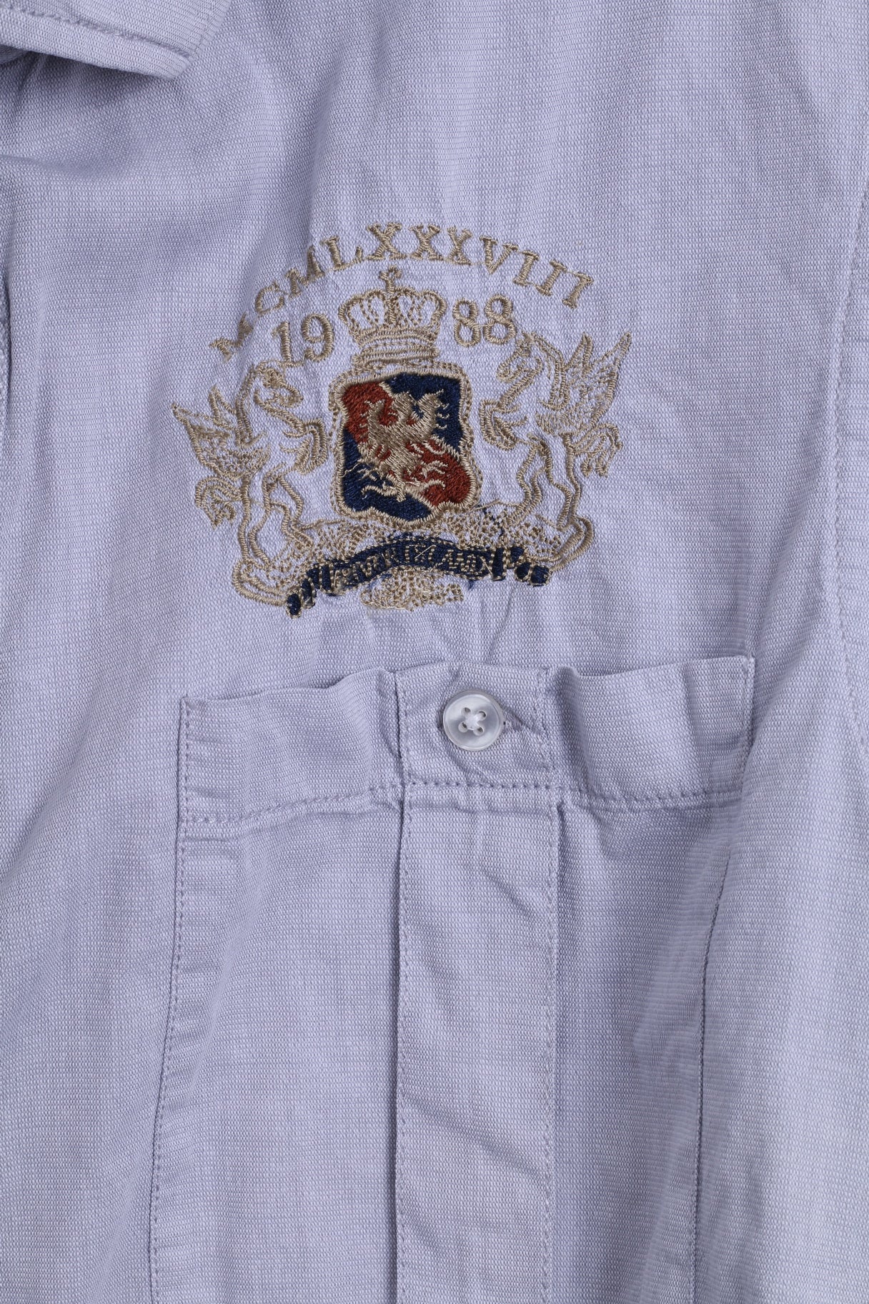River Island Mens M Casual Shirt Cotton Blue EmbroideredLong Sleeve - Image 4