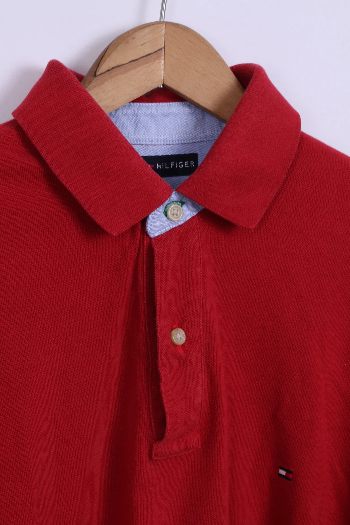 Tommy Hilfiger Mens L Polo Shirt Long Sleeved Red Cotton Top - Image 4
