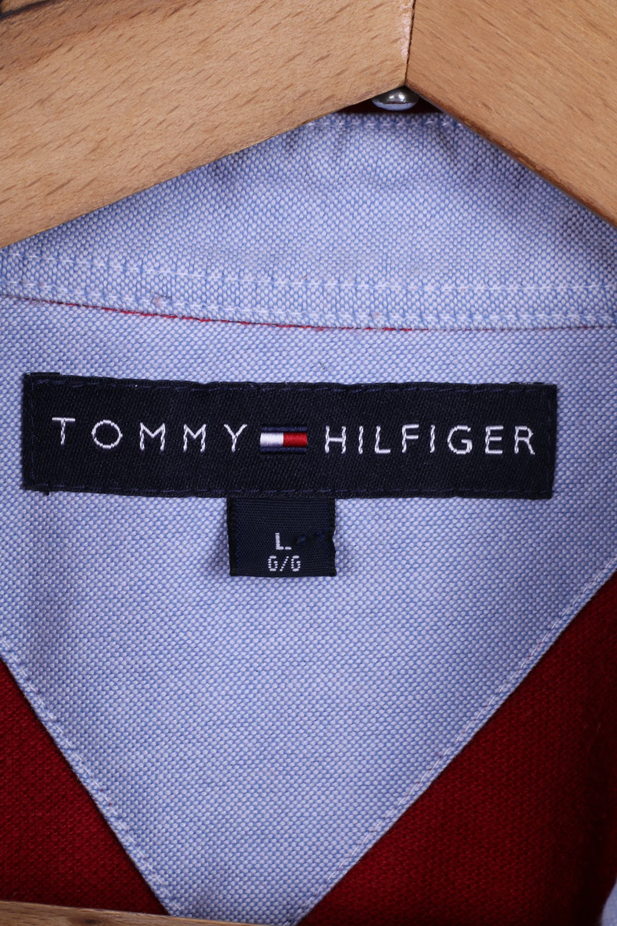 Tommy Hilfiger Mens L Polo Shirt Long Sleeved Red Cotton Top - Image 5