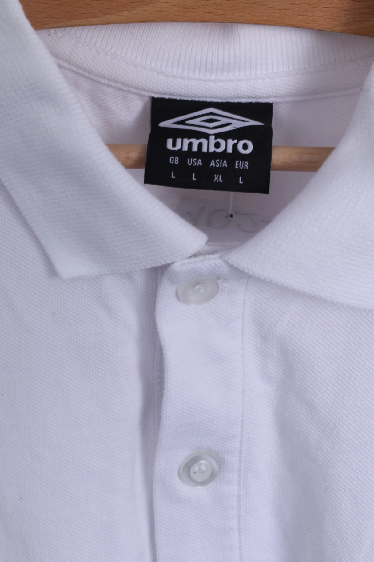 Umbro Mens L Polo Shirt White Nationale England Team Cotton Short Sleeve - Image 3