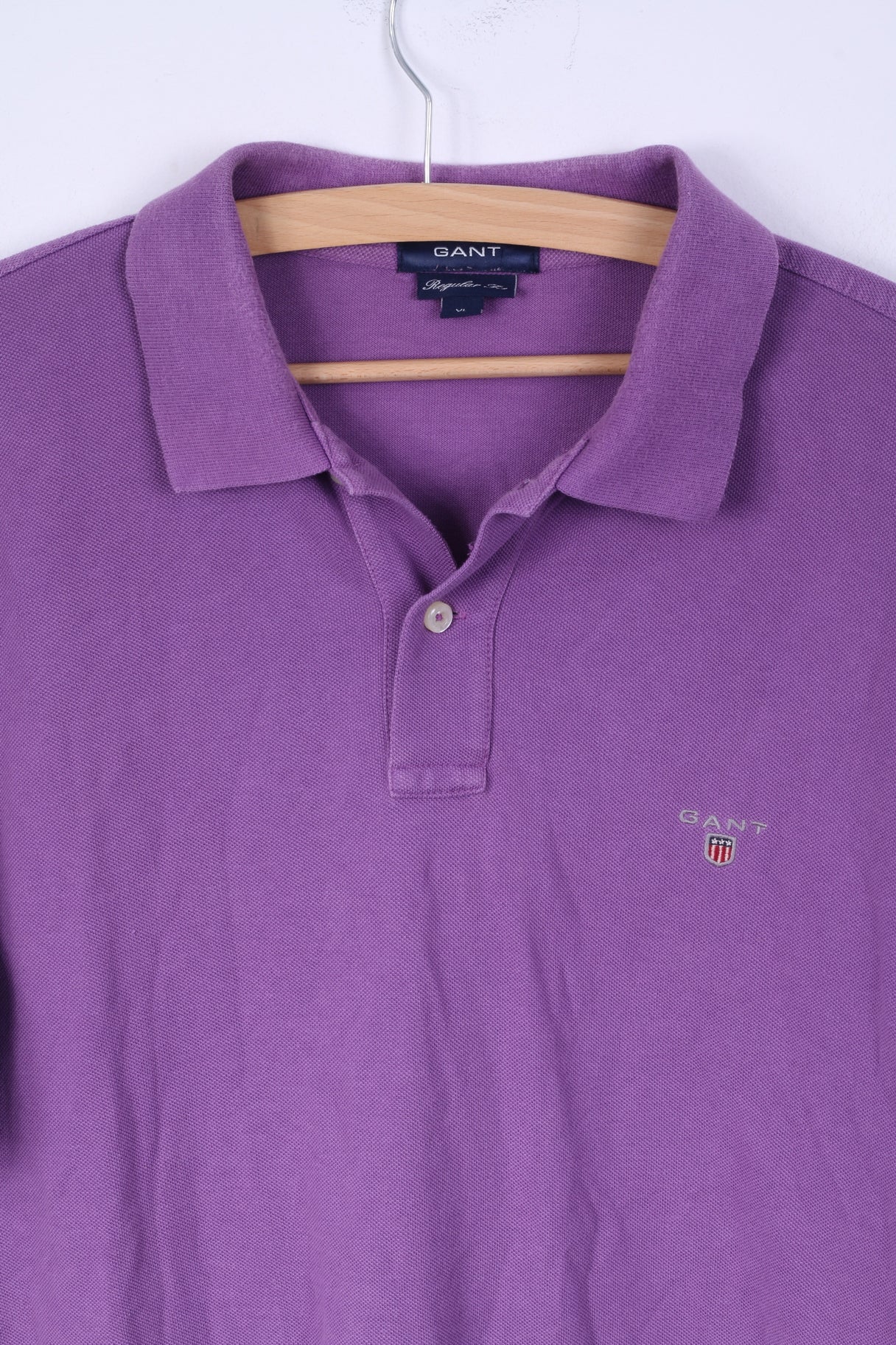 GANT Mens XL Polo Shirt Purple Regular Fit Cotton Detailed Buttons - Image 2