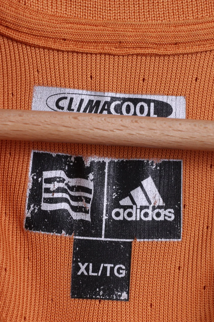 Adidas Mens XL Polo Shirt Shiny Orange Clima Cool Diamond Printed Retro Top - Image 4