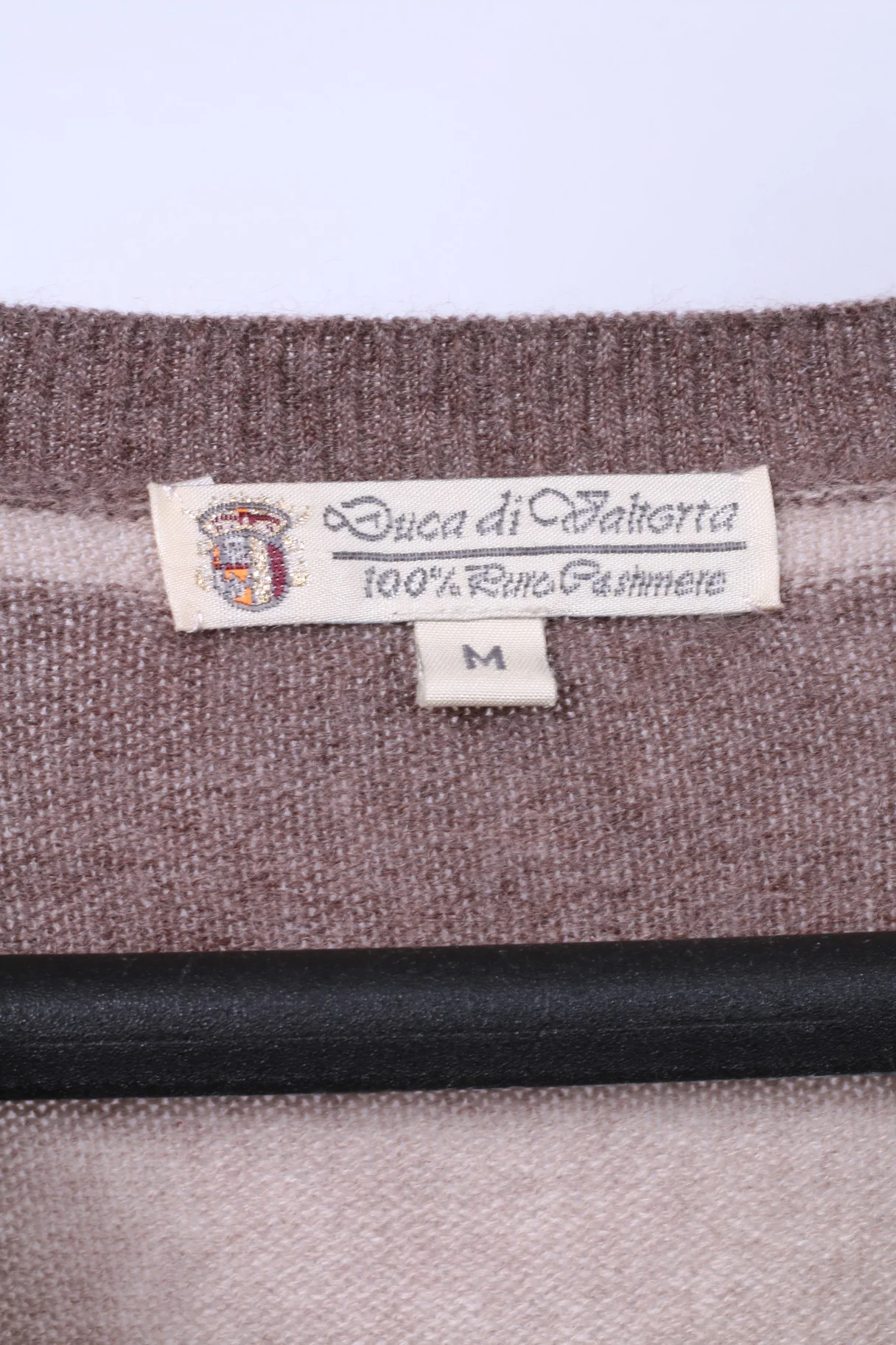Duca Di Valtorta Womens M (S) Long Jumper Beige Striped 100% Cashmere Soft Sweater - Image 3