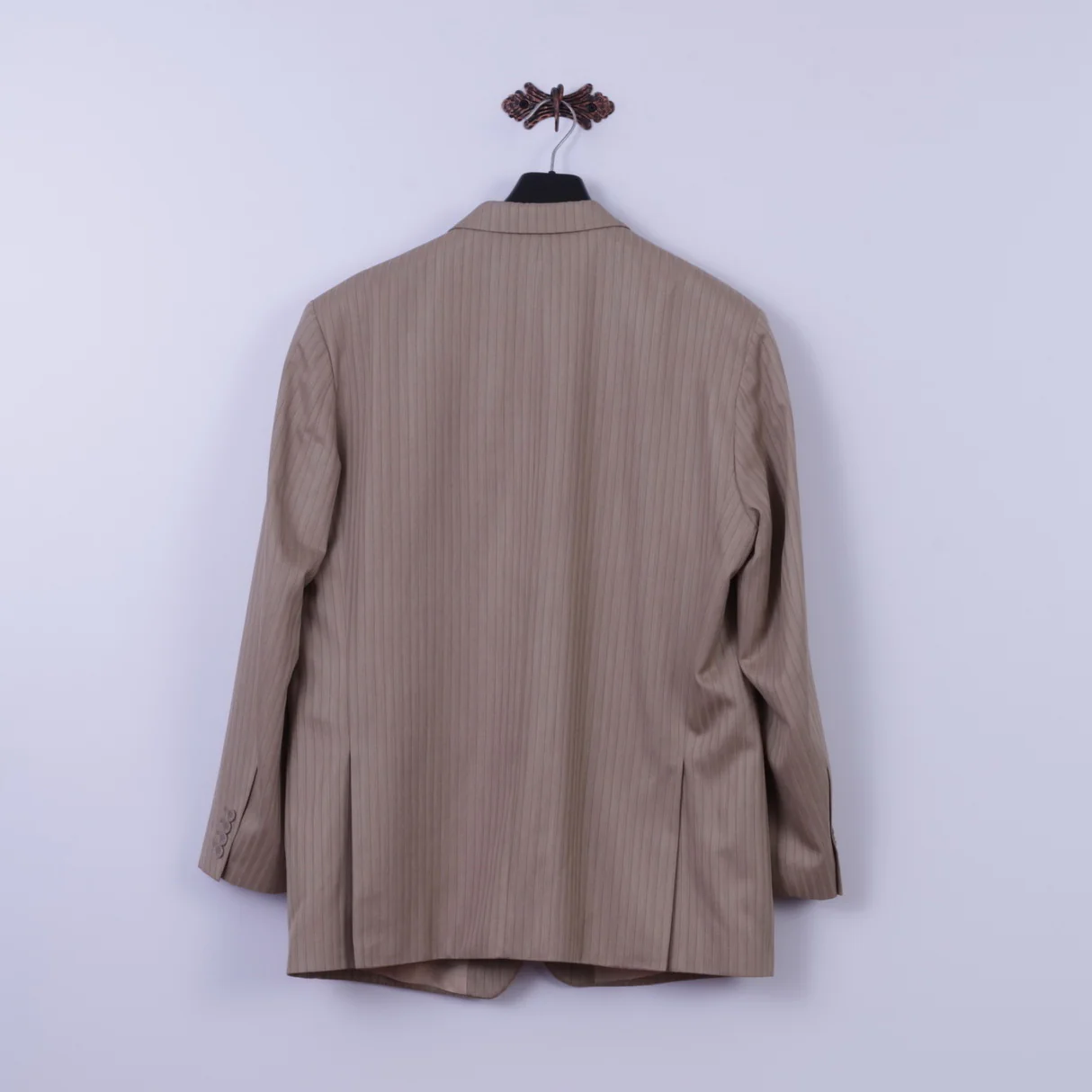 Legenda Class Men 56 46 Blazer Taupe Striped Wool Blend Shiny Single Breasted Jacket - Image 10