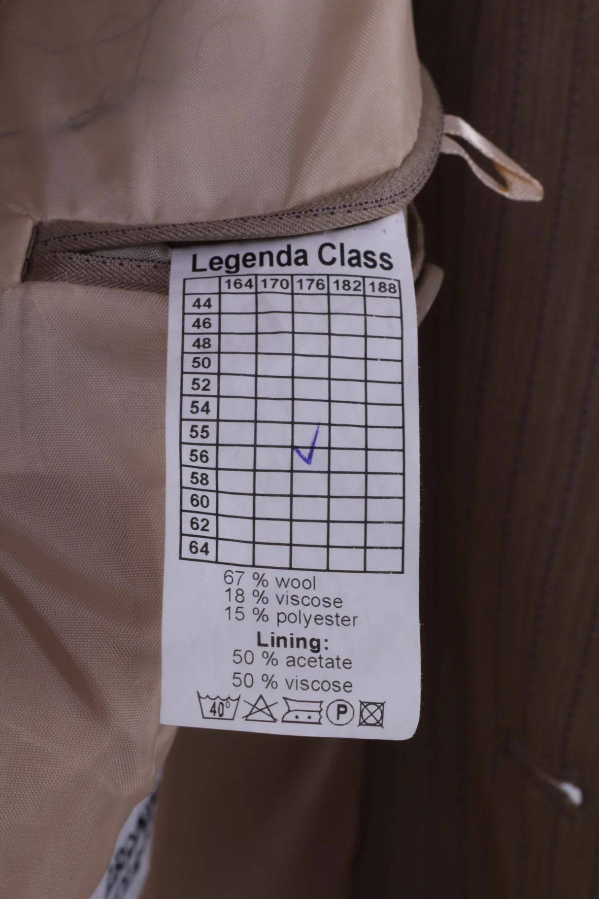 Legenda Class Men 56 46 Blazer Taupe Striped Wool Blend Shiny Single Breasted Jacket - Image 8