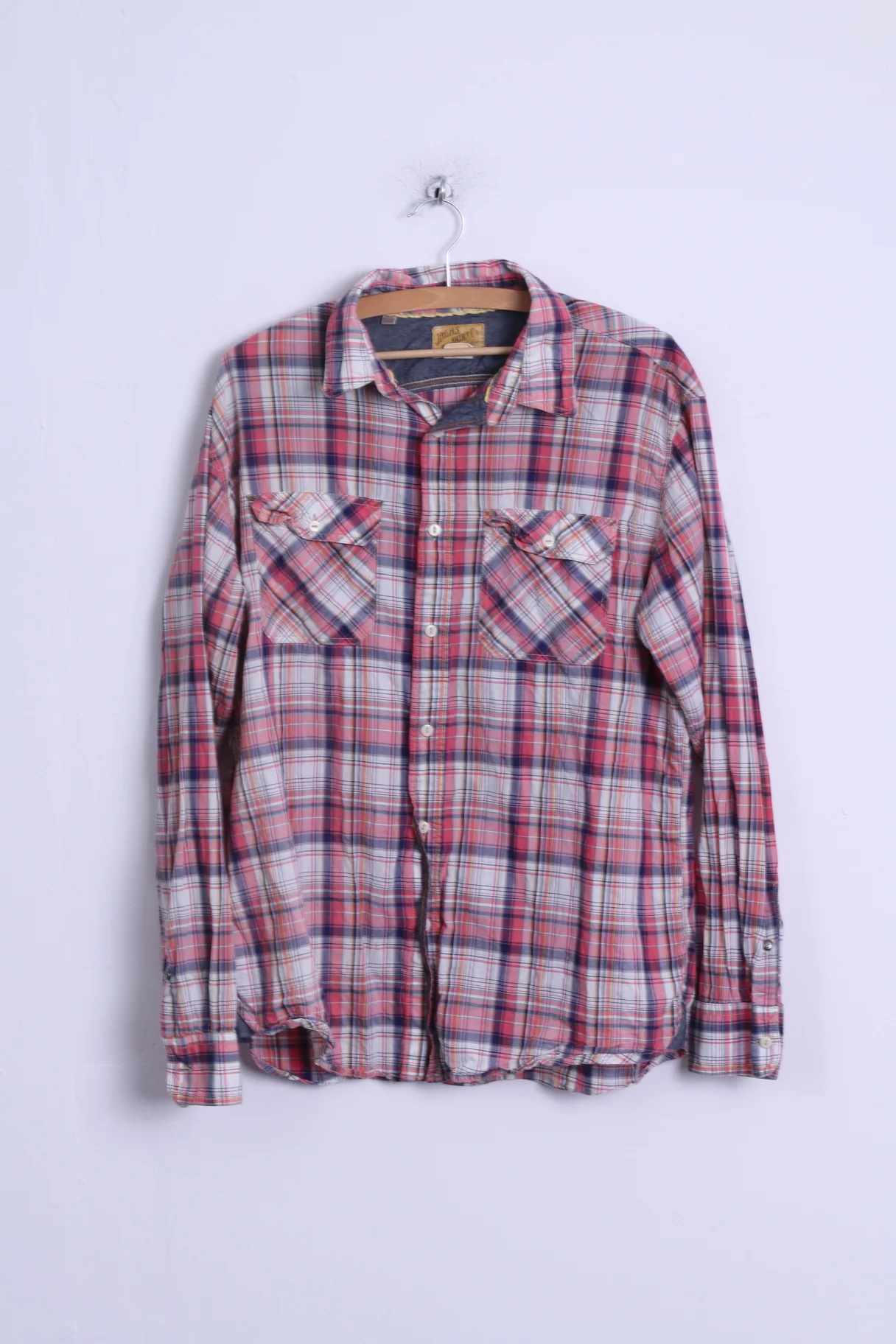 J.A.G.H.S JAGHS Mens XL Casual Shirt Pink Checkered Cotton Long Sleeve
