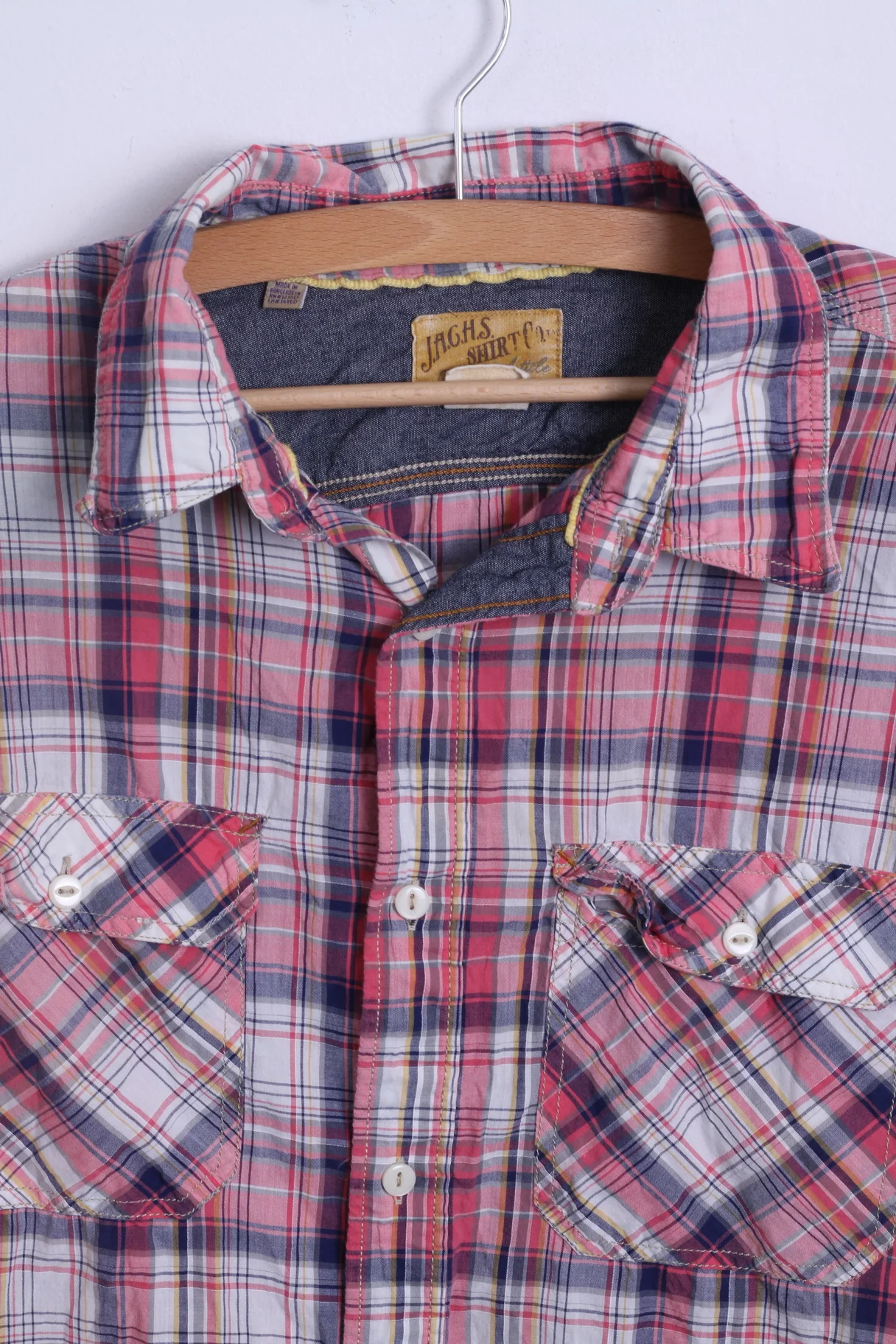 J.A.G.H.S JAGHS Mens XL Casual Shirt Pink Checkered Cotton Long Sleeve - Image 2